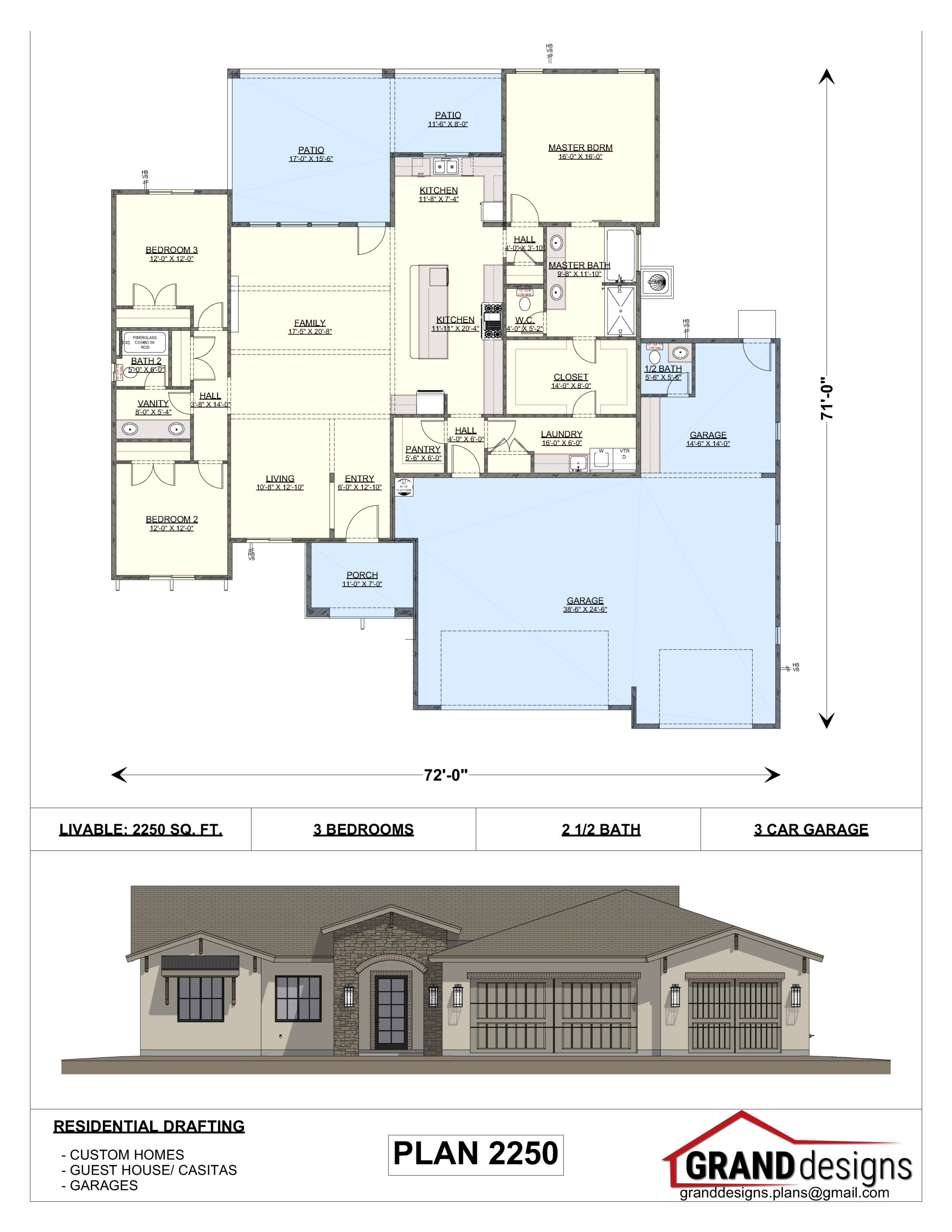 A floor plan and an image of the front of a house.