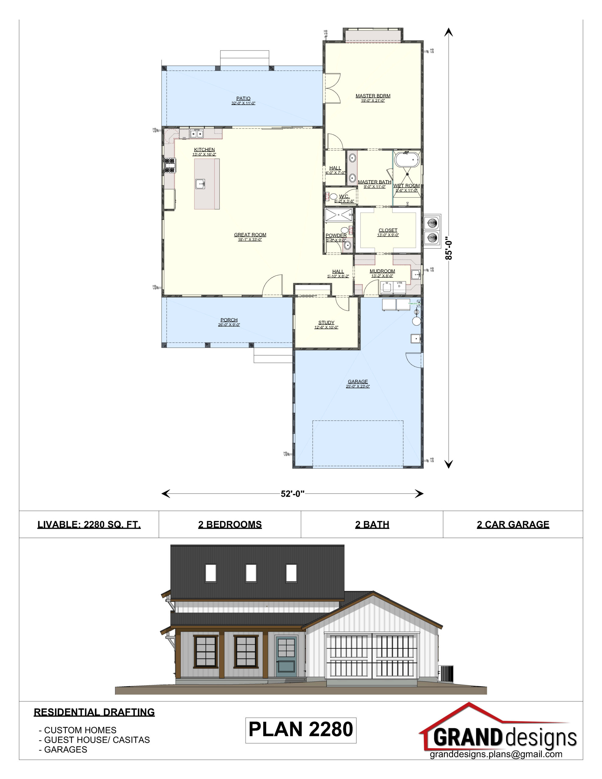 A floor plan of a house with two floors and a large porch.