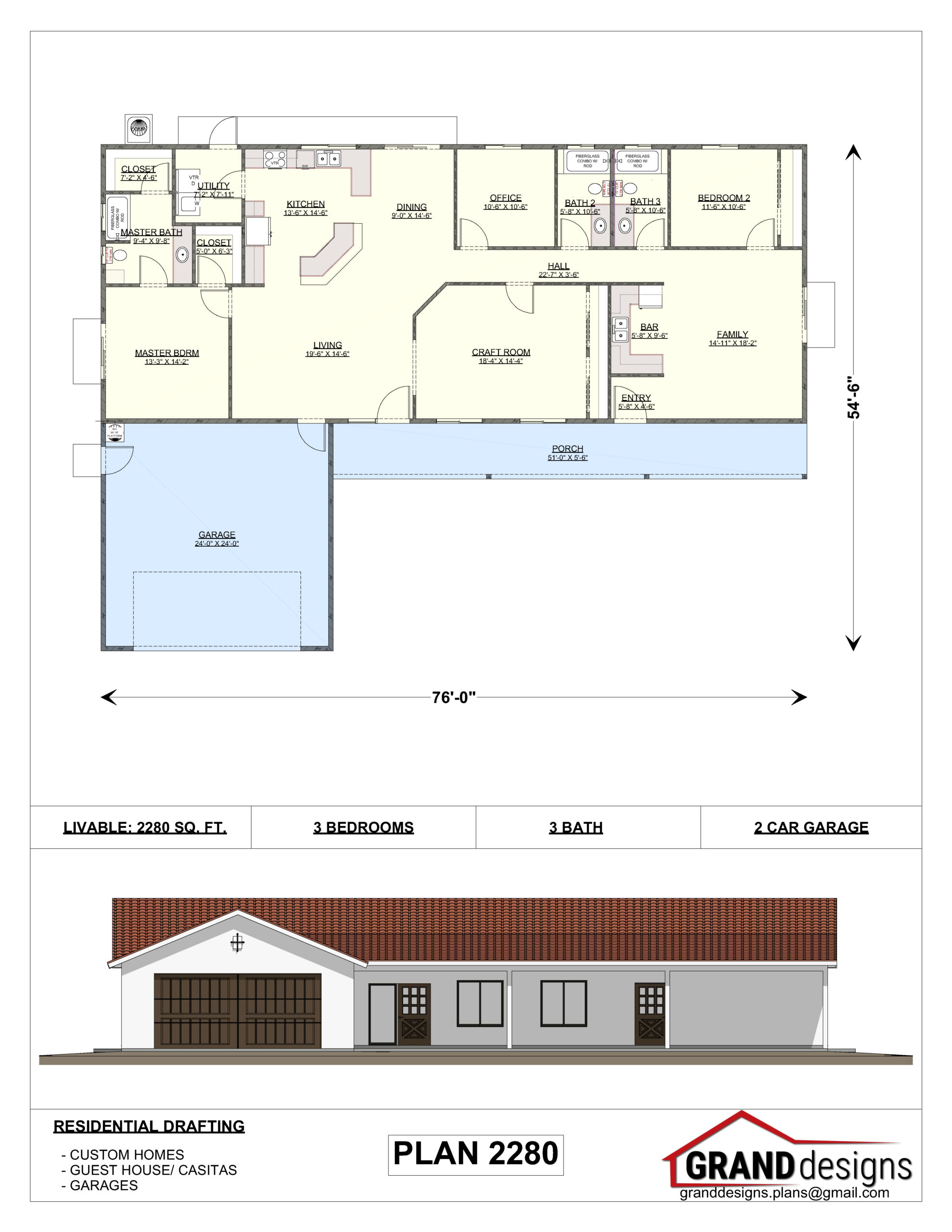 A floor plan and an image of the front of a house.