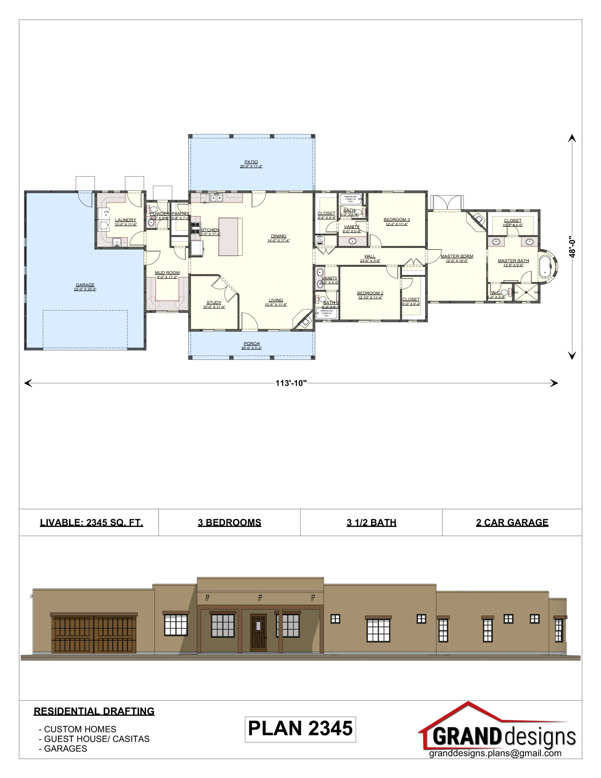 A floor plan and an image of the front of a house.