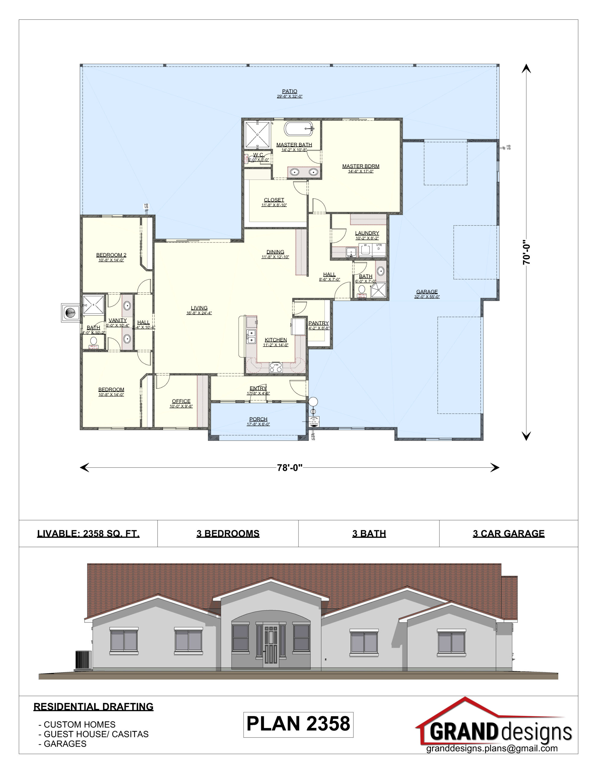 A floor plan and an image of the front of a house.