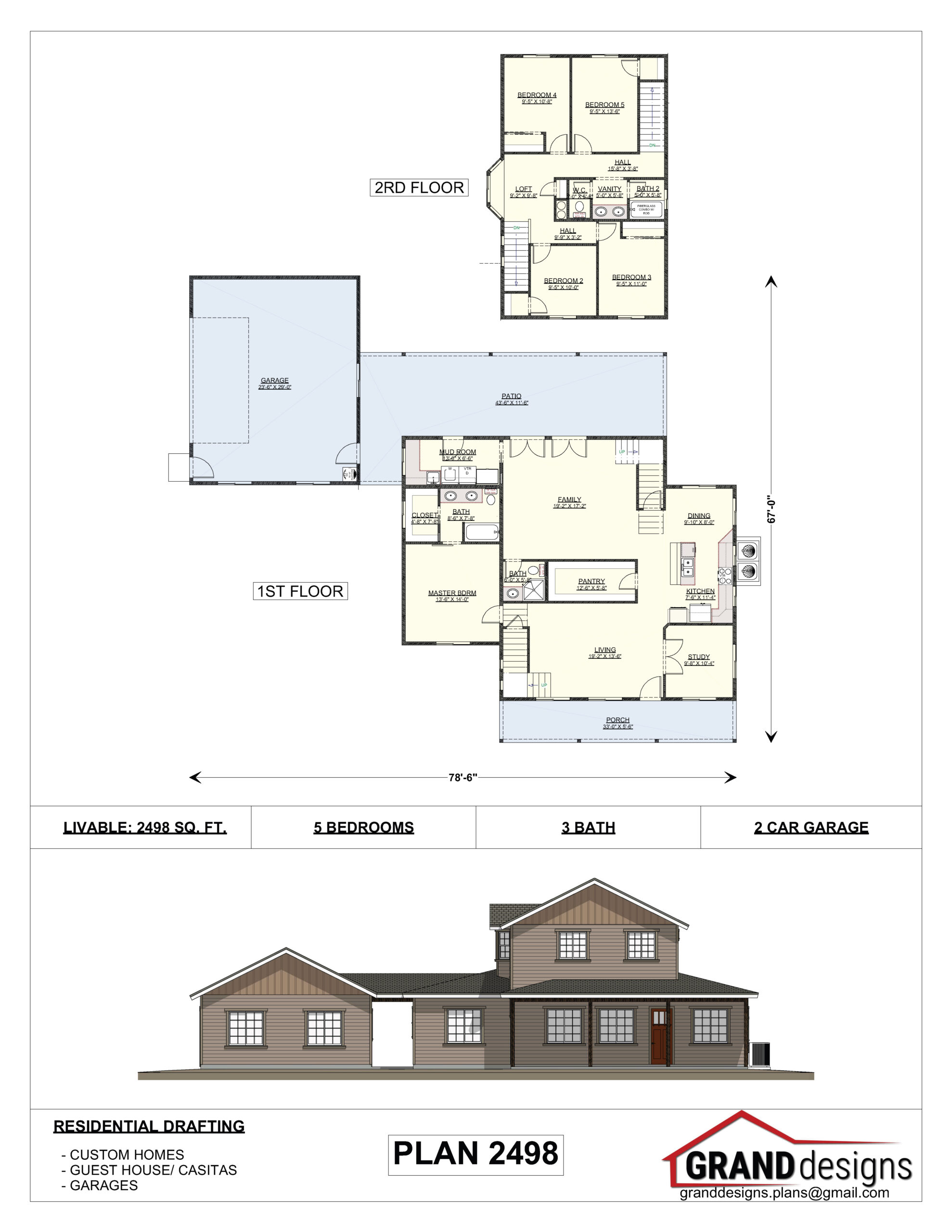 A floor plan of a house with two levels and three floors.