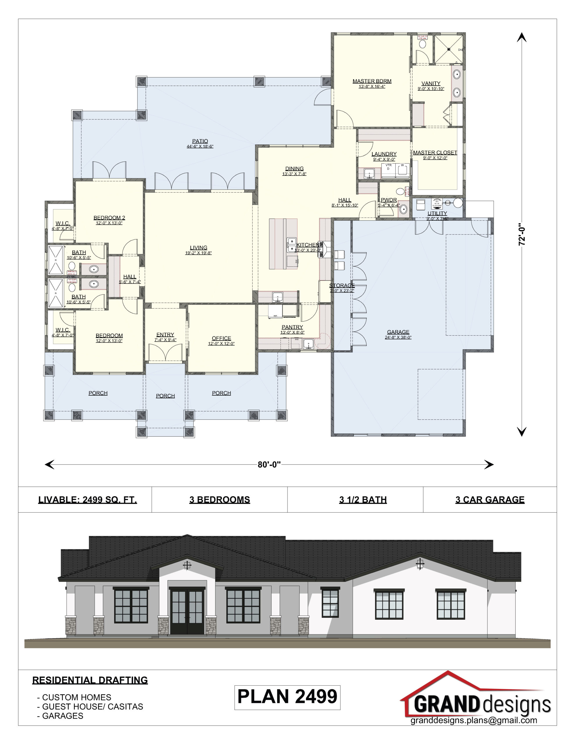 A floor plan and an image of the front of a house.