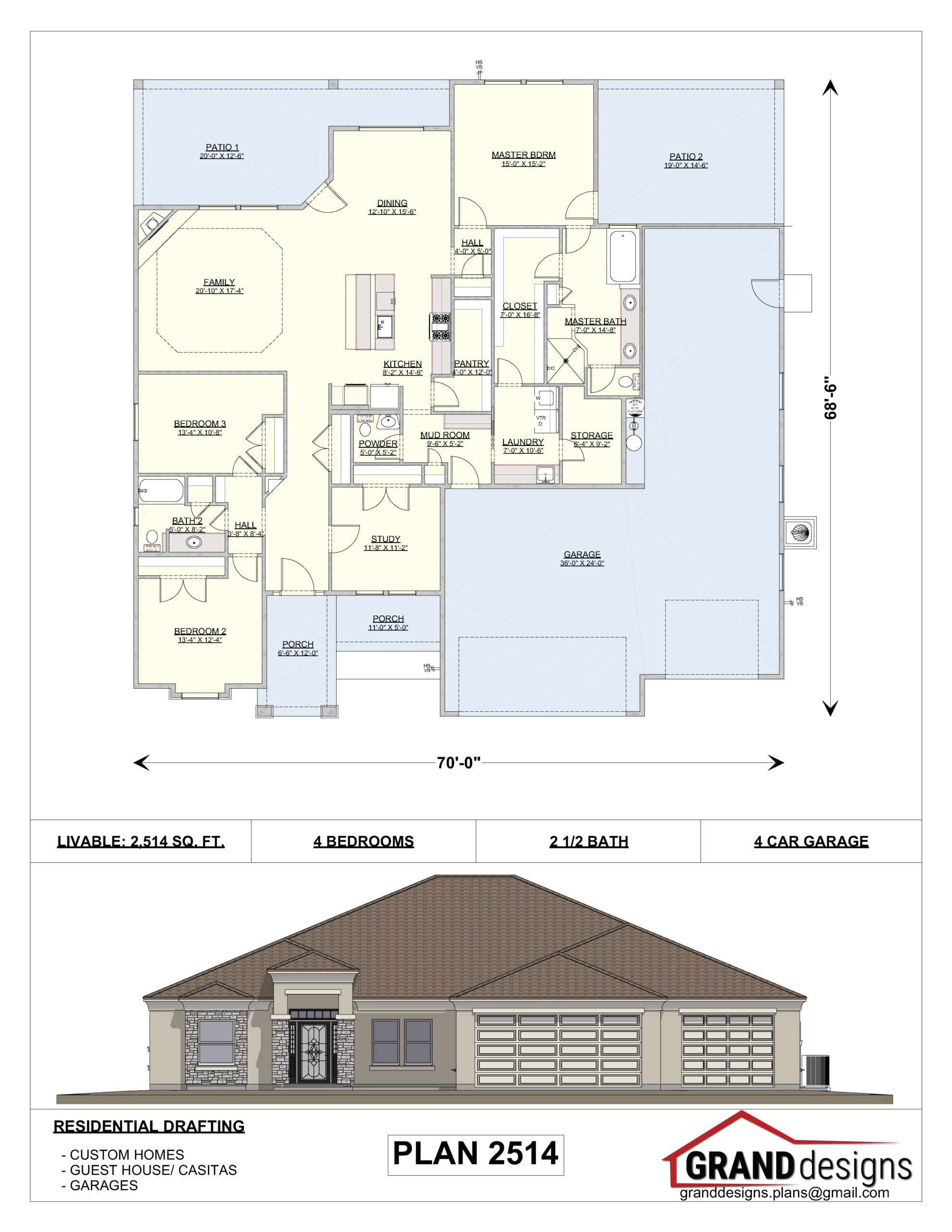 A floor plan and an image of the front of a house.