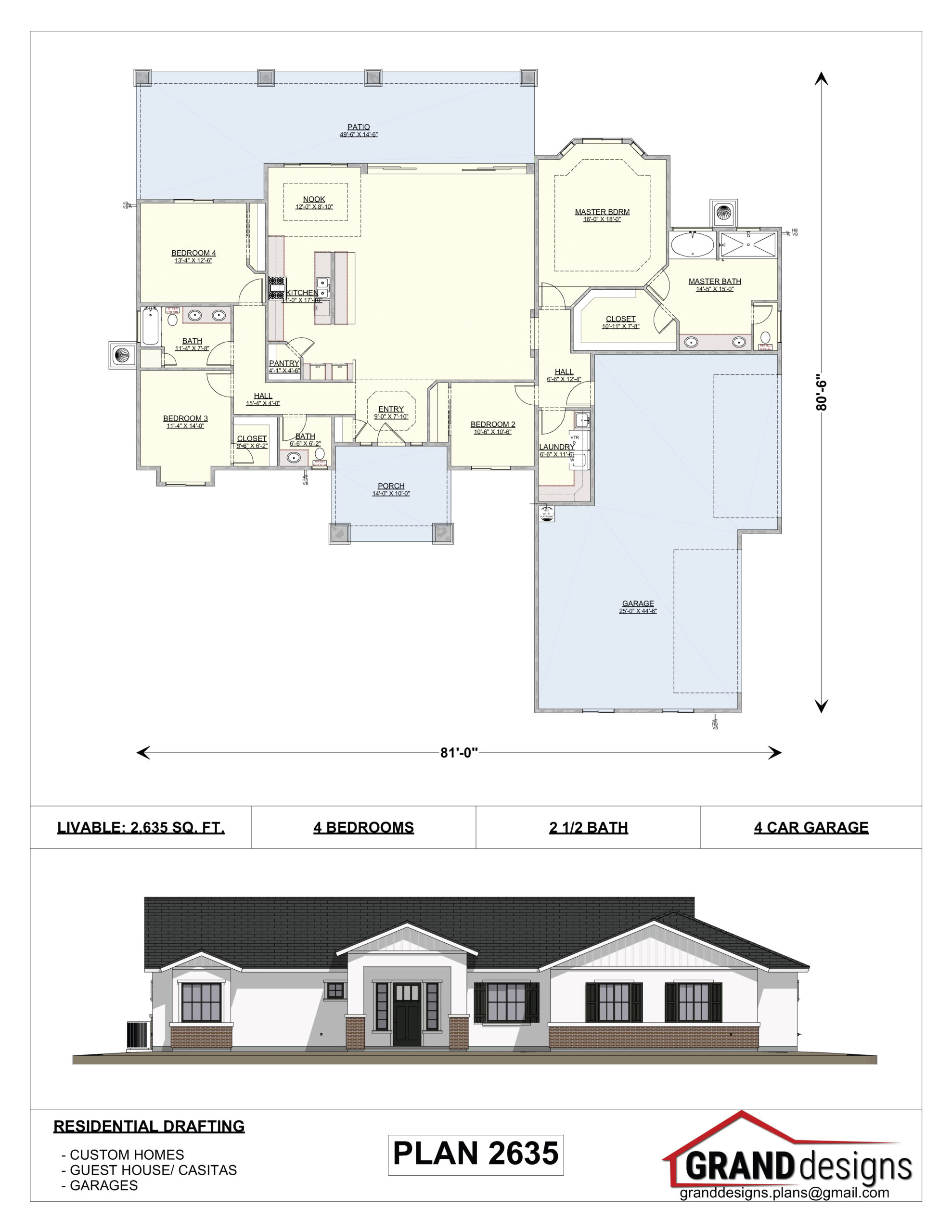 A floor plan and an image of the front of a house.