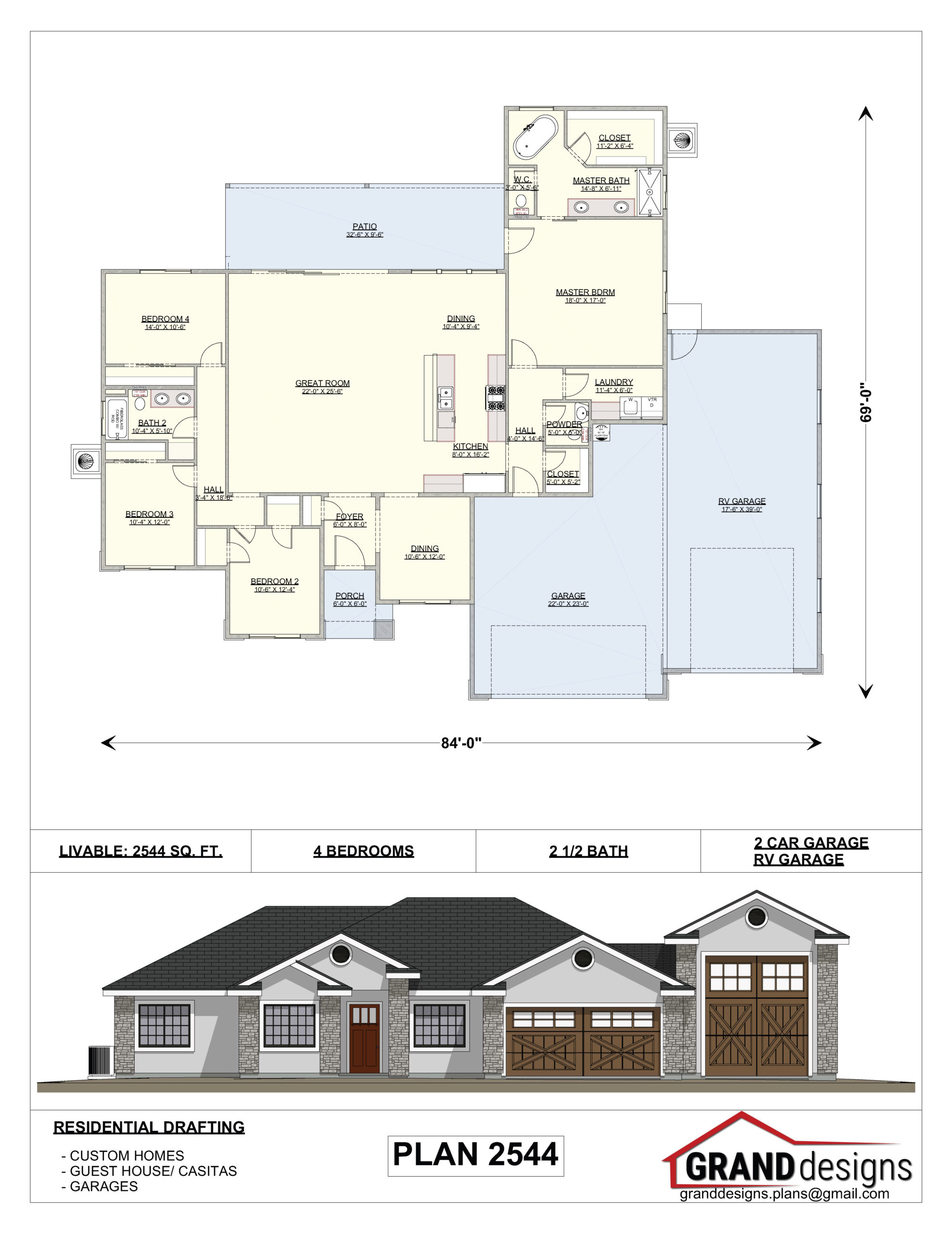 A floor plan and an image of the front of a house.