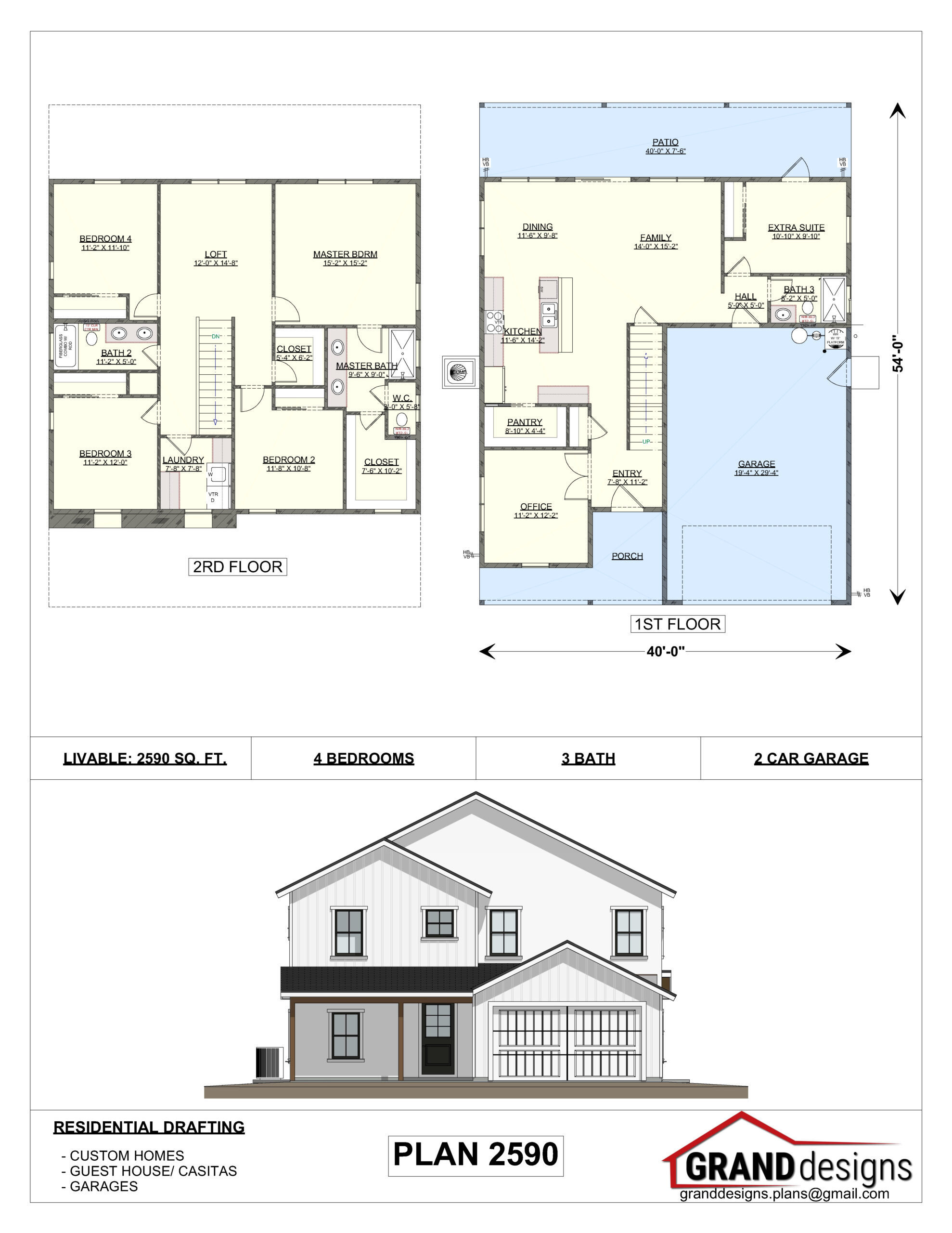 A floor plan of a house with two levels and three rooms.