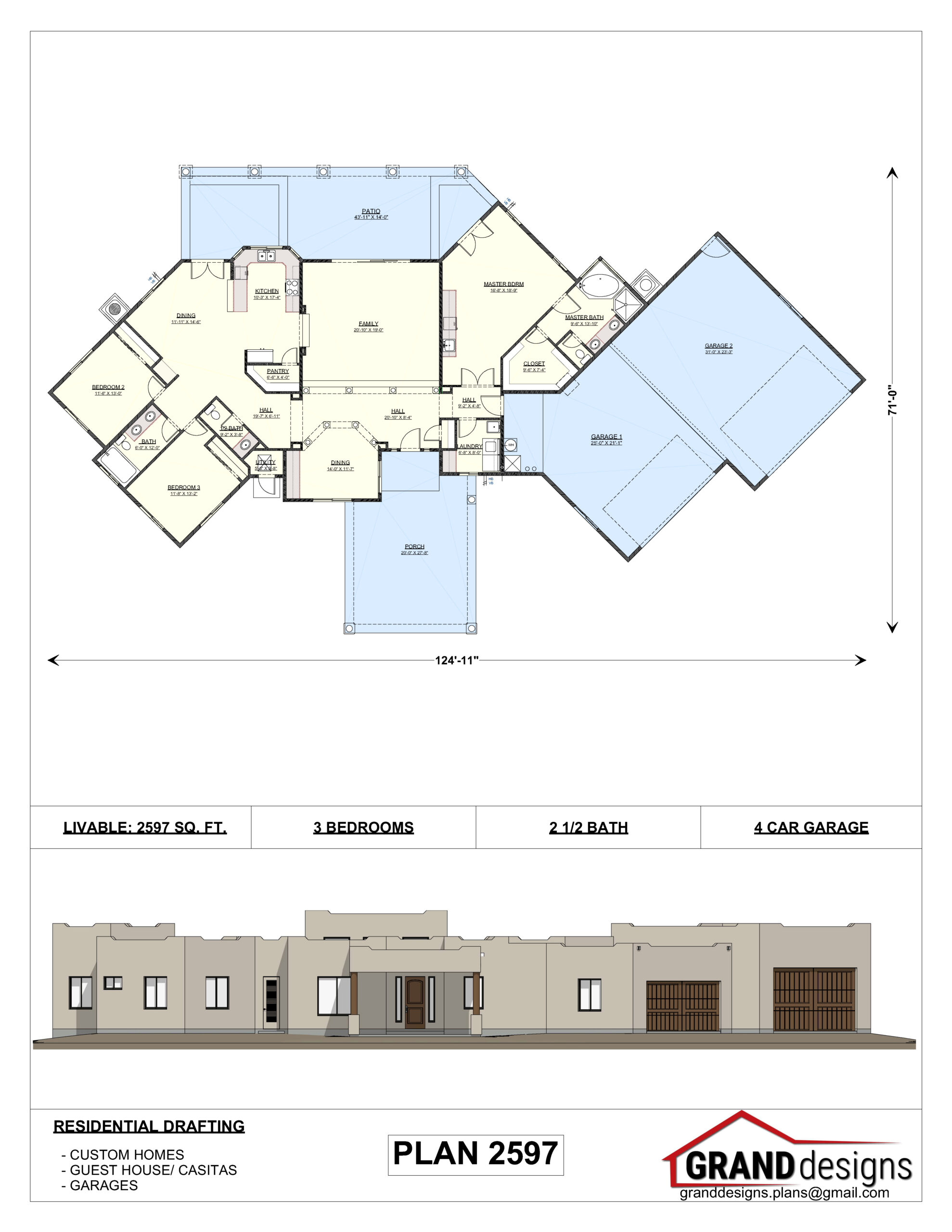 A floor plan and an image of the front of a house.