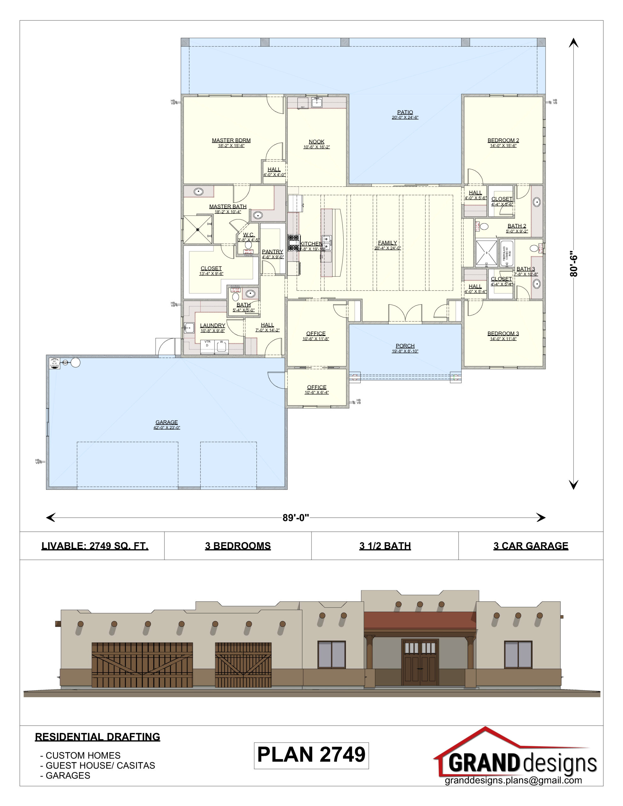 A floor plan and an image of the front of a building.