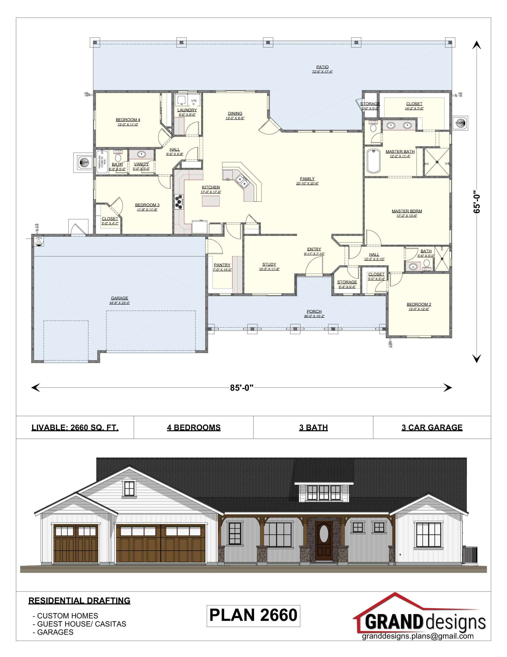 A floor plan and an image of the front of a house.