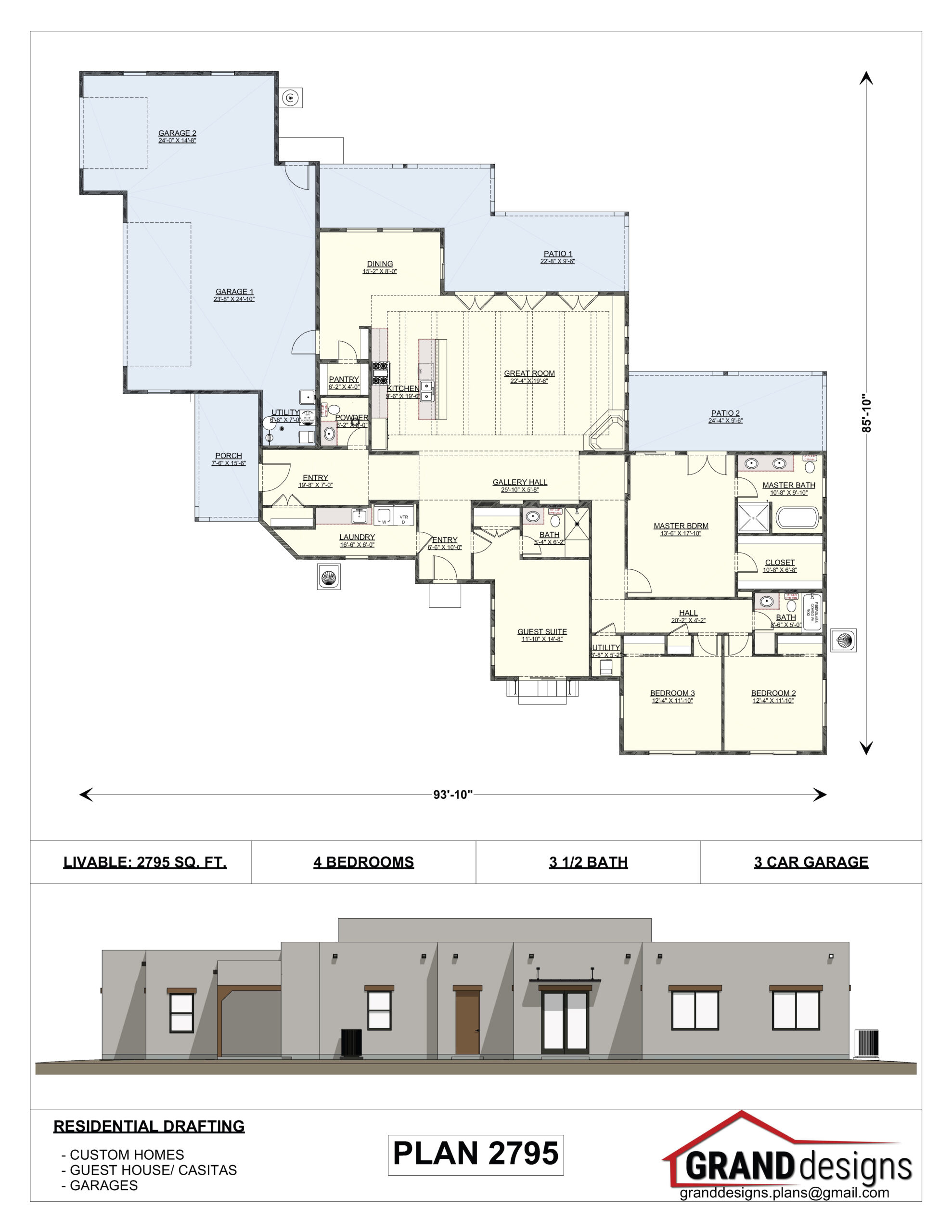 A floor plan and an image of the front of a house.