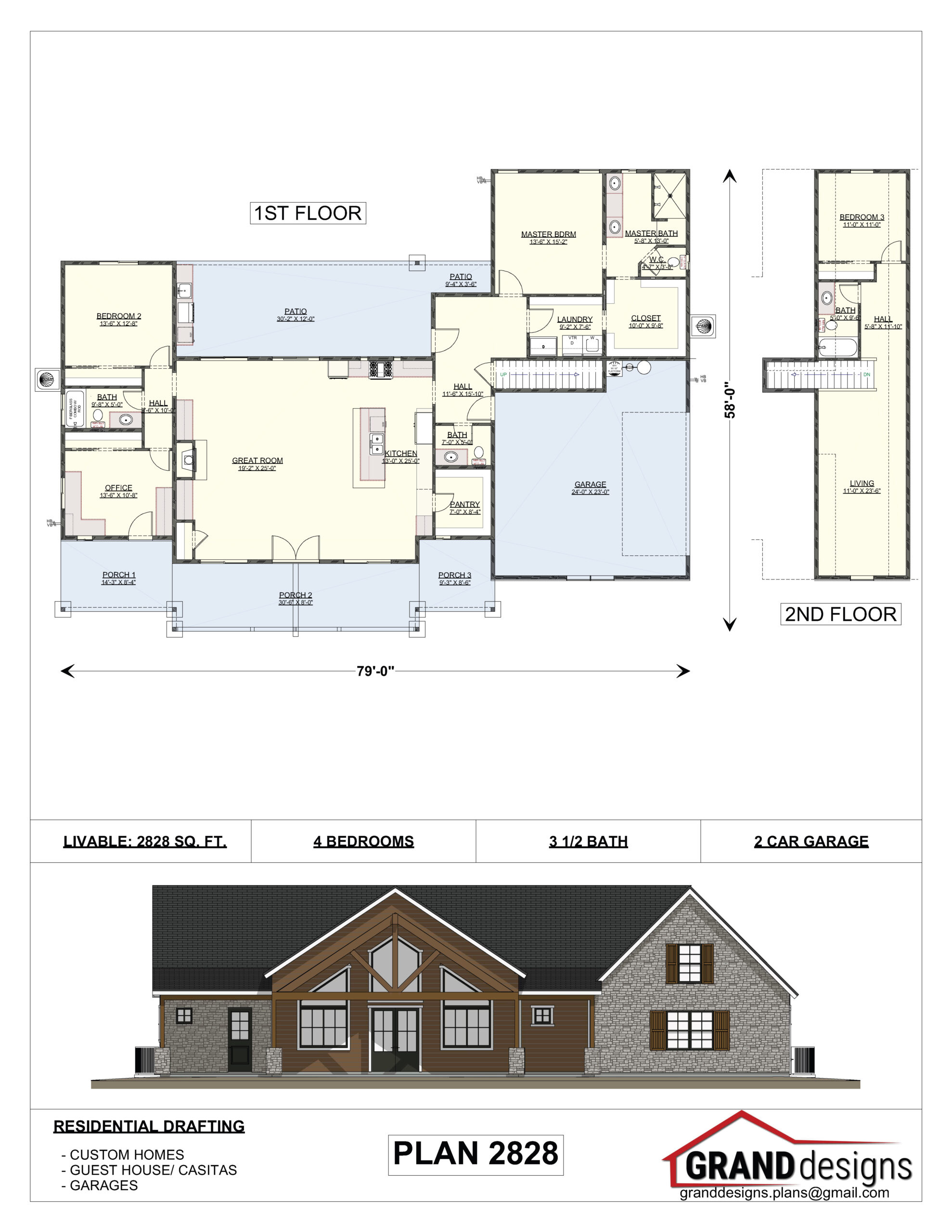 A floor plan and an image of the front of a house.