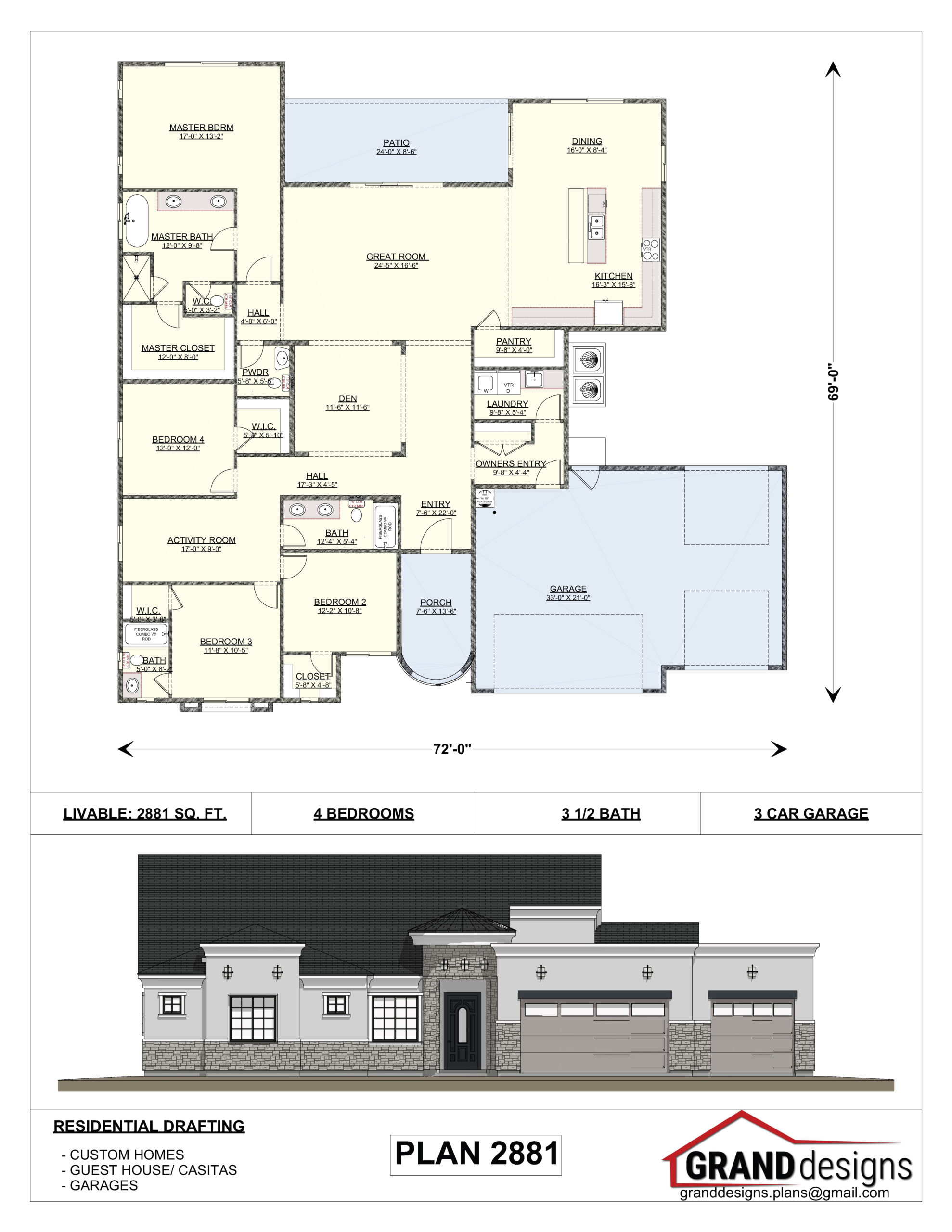 A floor plan of a house and an image of the front.