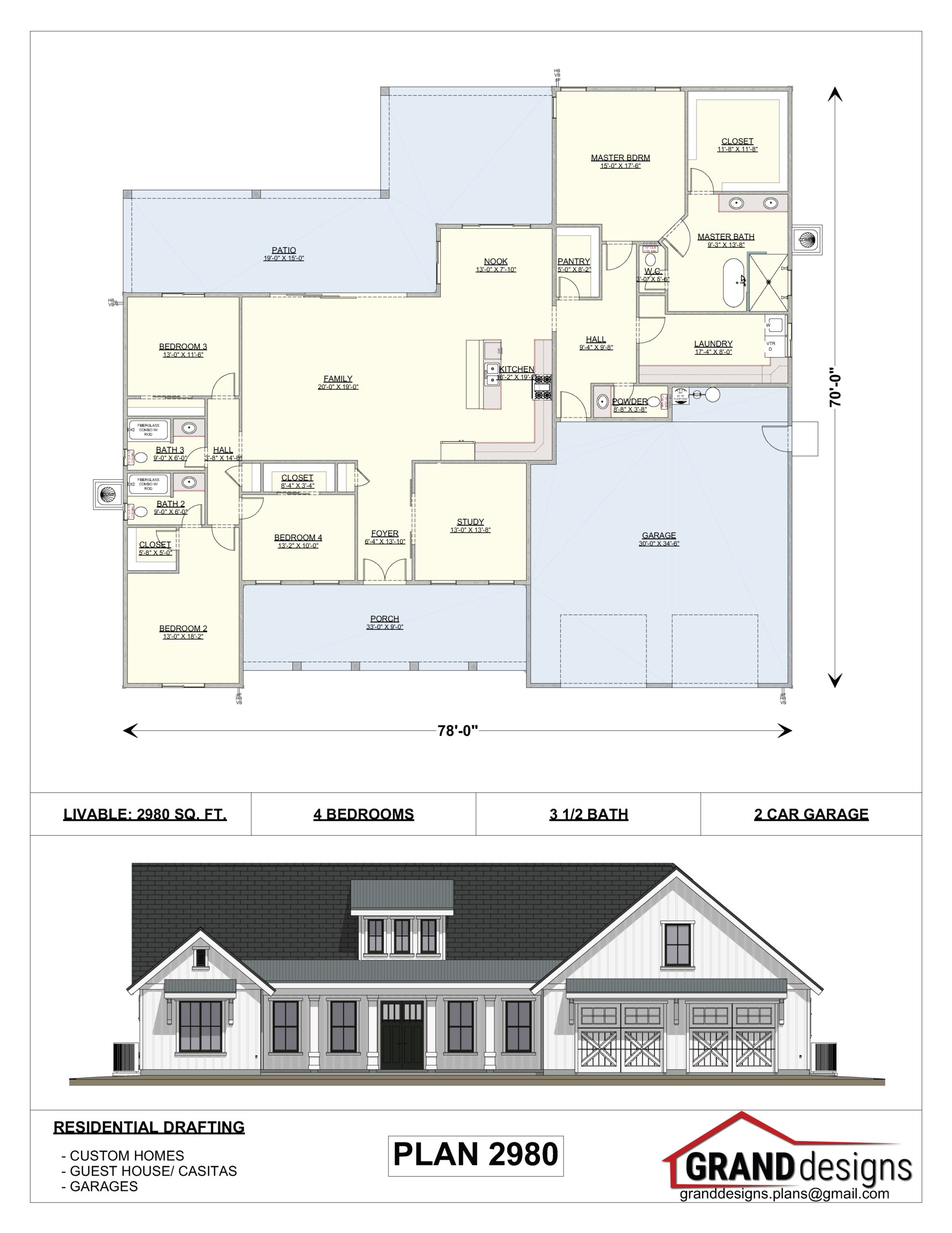 A floor plan of a house and an image of the front.