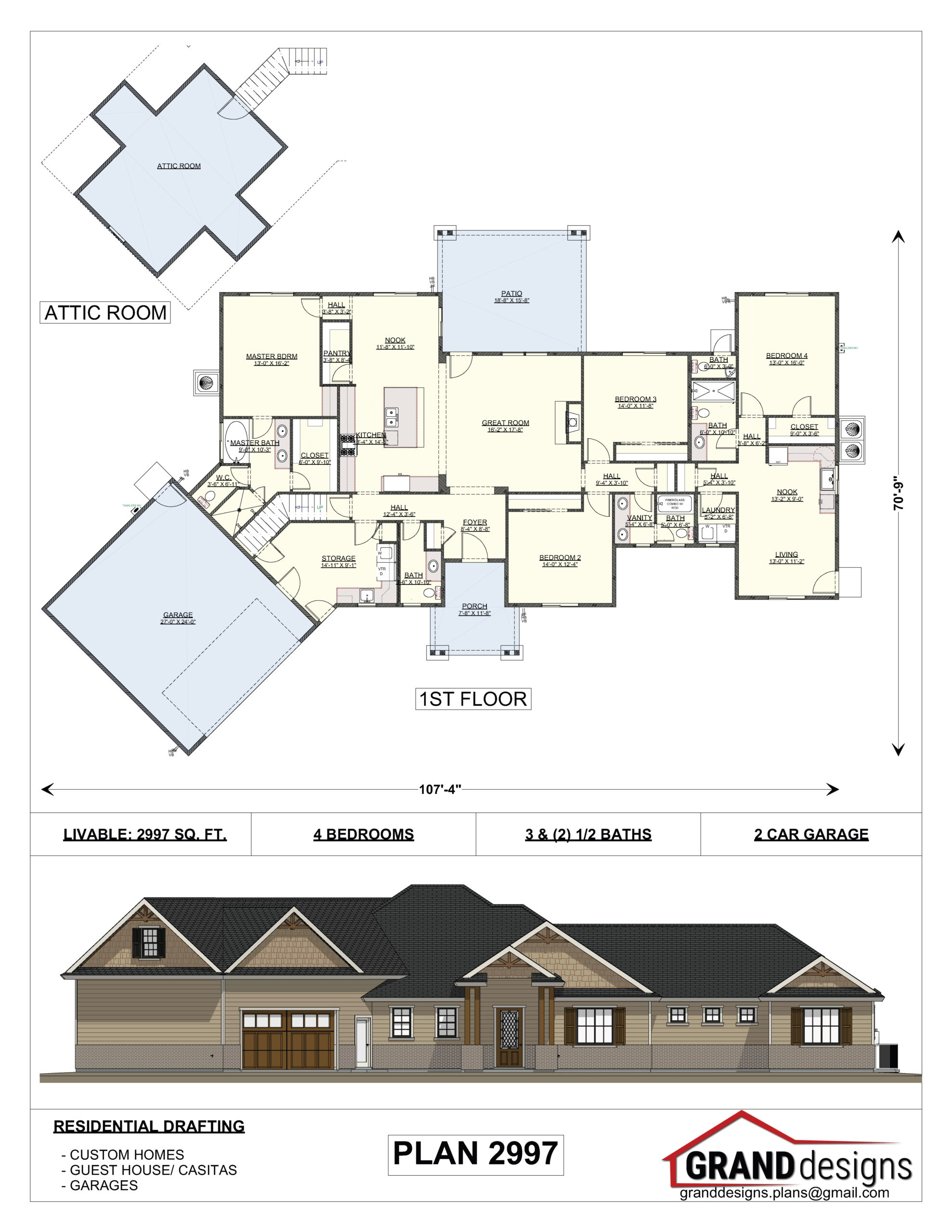 A floor plan and an image of the front of a house.