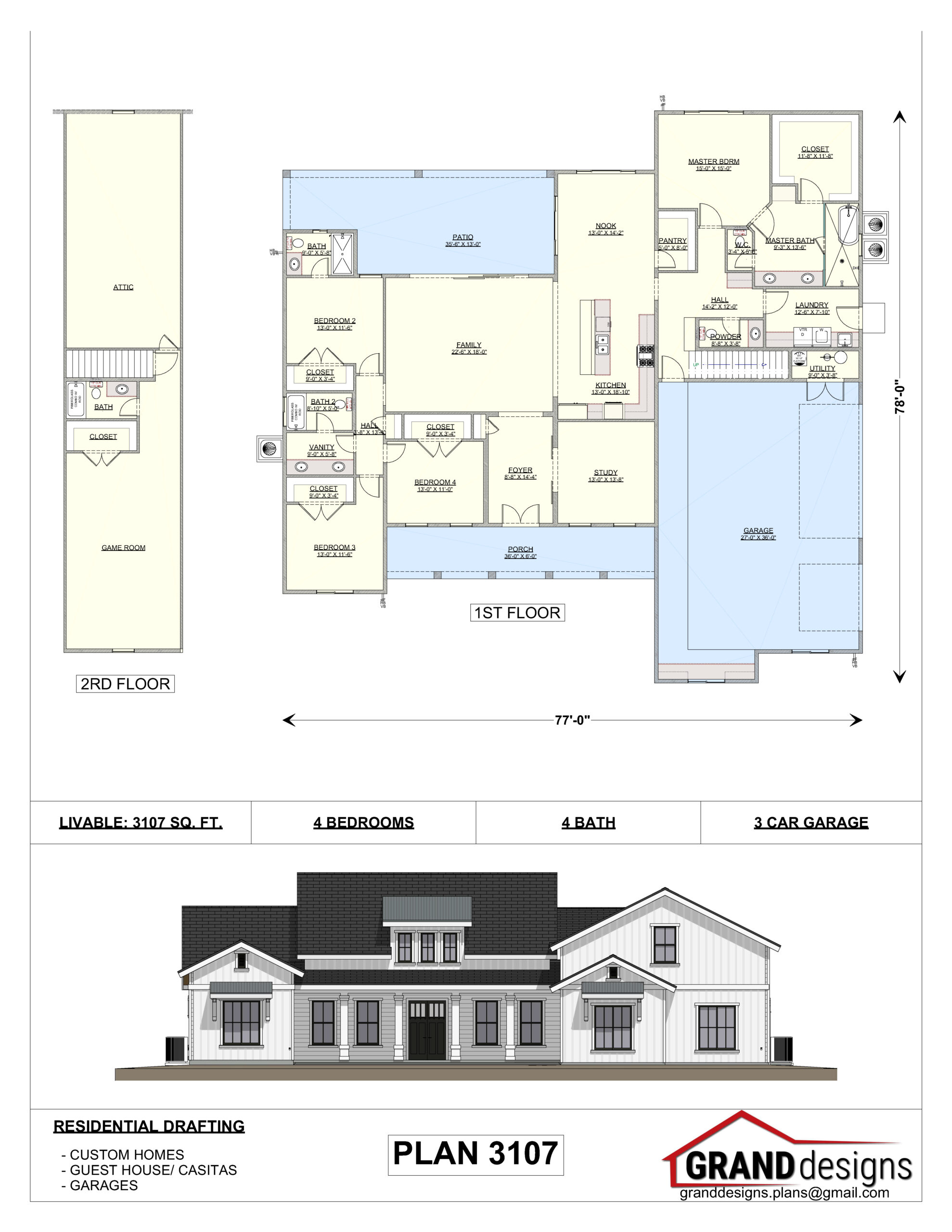 A floor plan and an image of the front of a house.