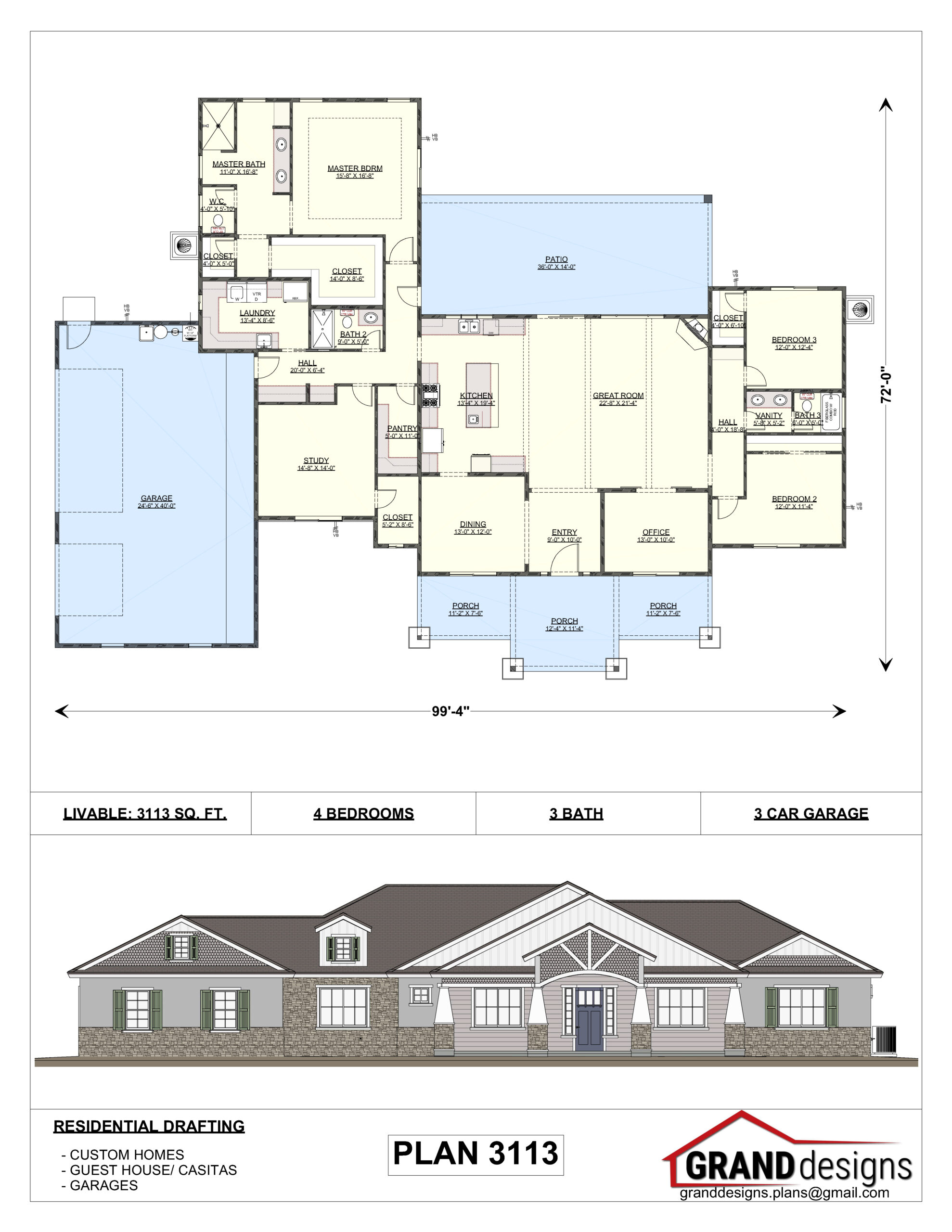 A floor plan and an image of the front of a house.