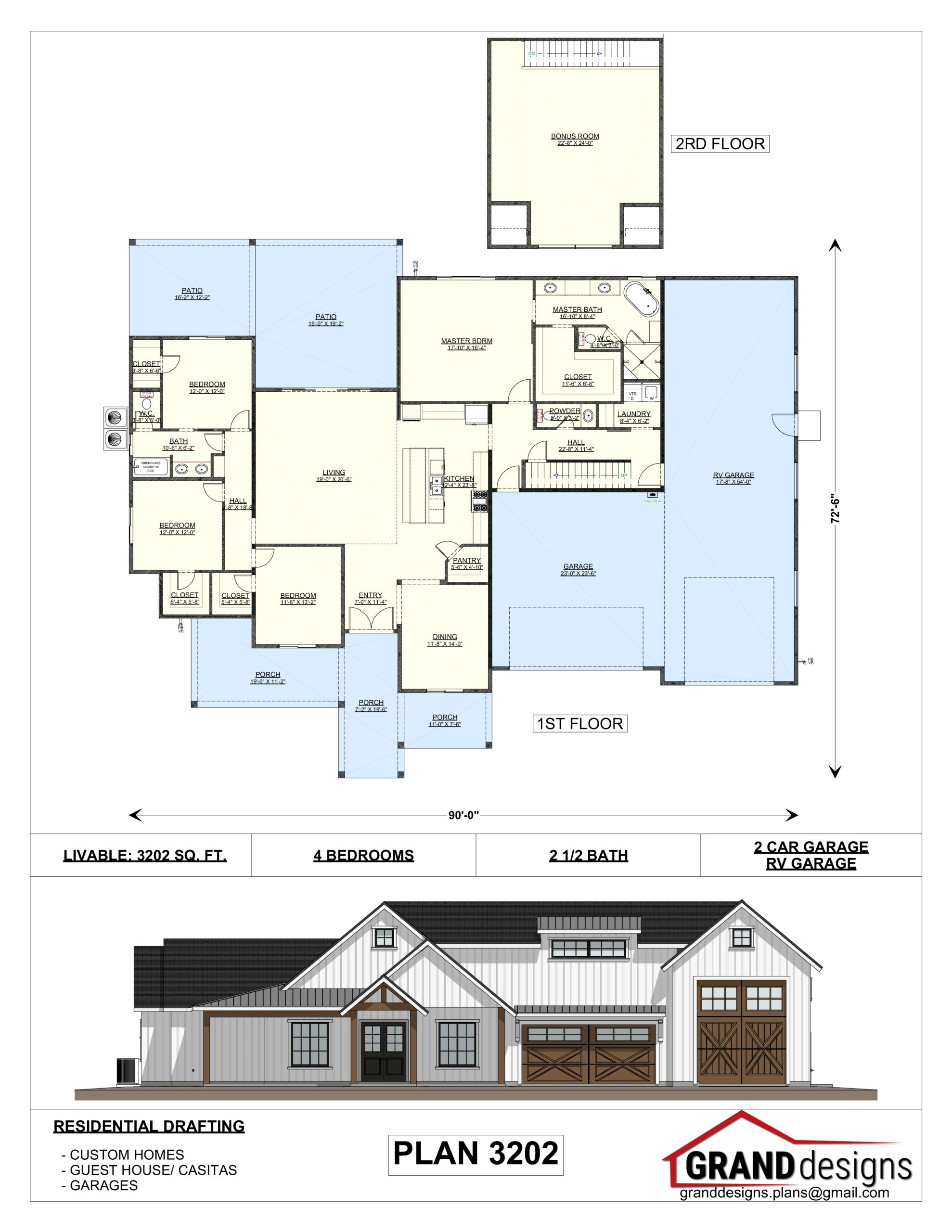 A floor plan and an image of the front of a house.