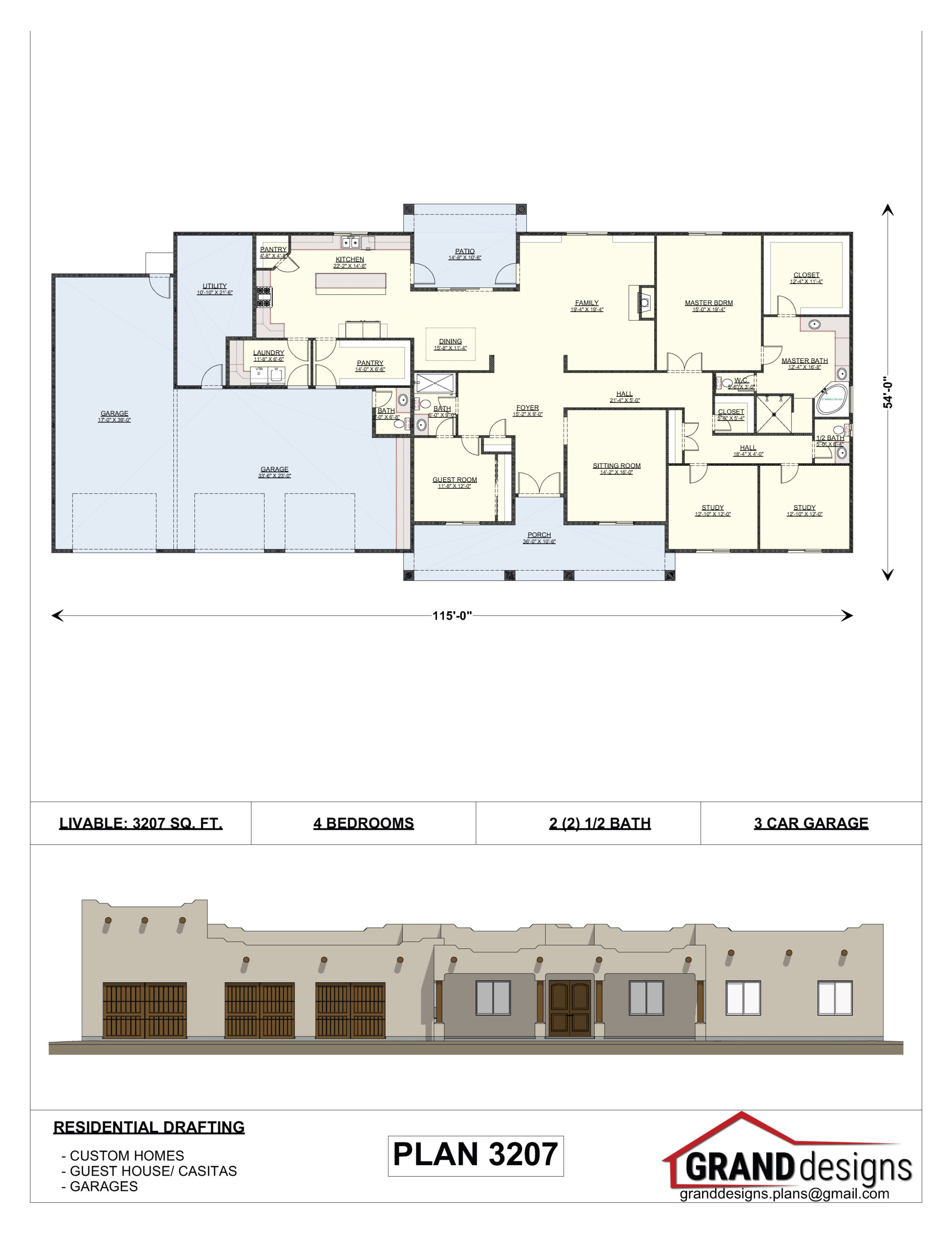 A floor plan and an image of the front of a building.