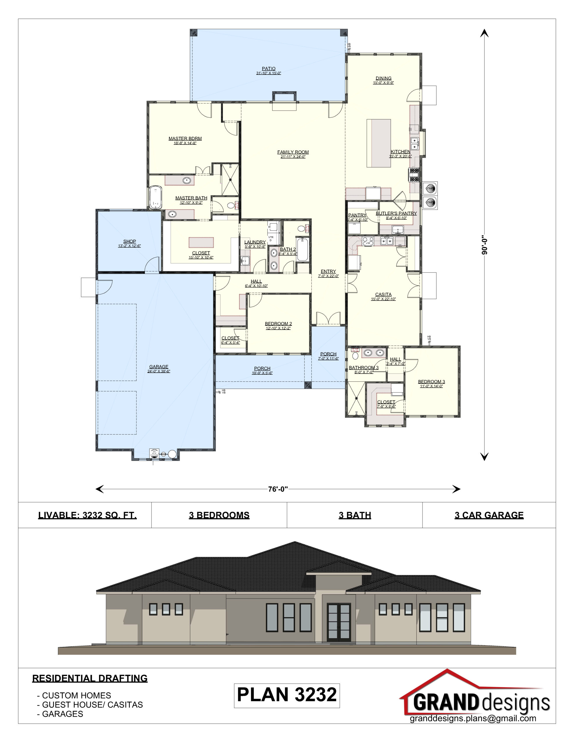 A floor plan and an image of the front of a house.