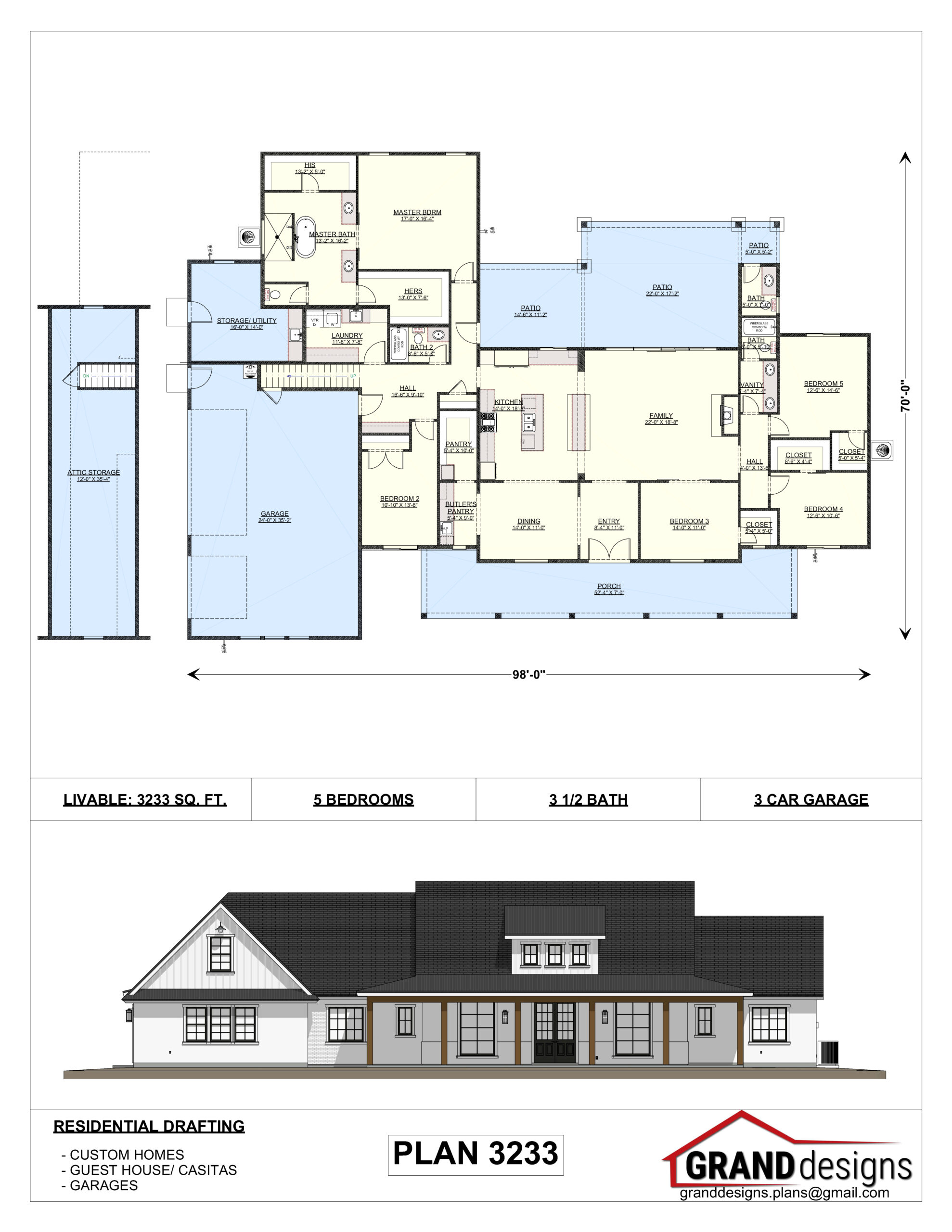 A floor plan of a house and an image of the front.