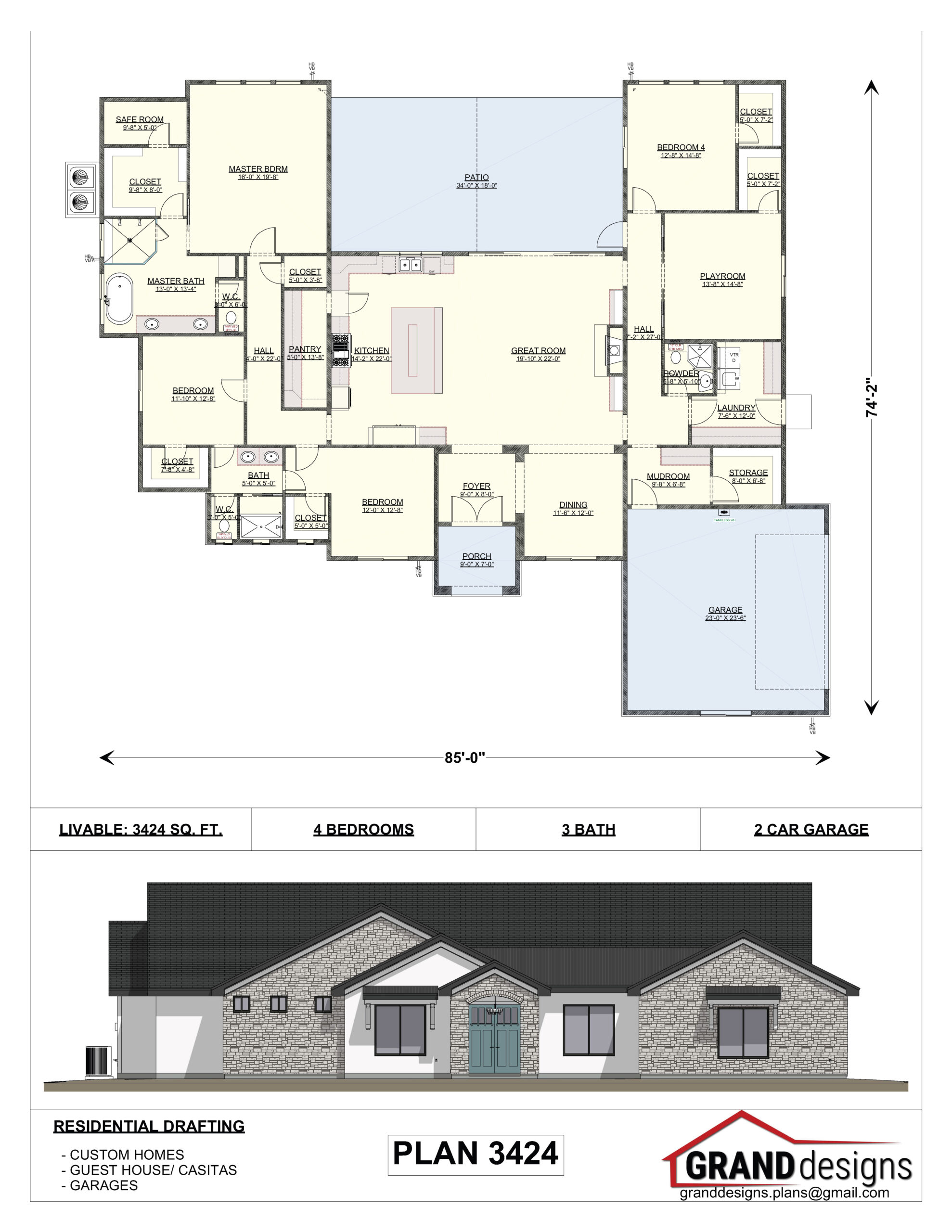 A floor plan of a house with a large room.