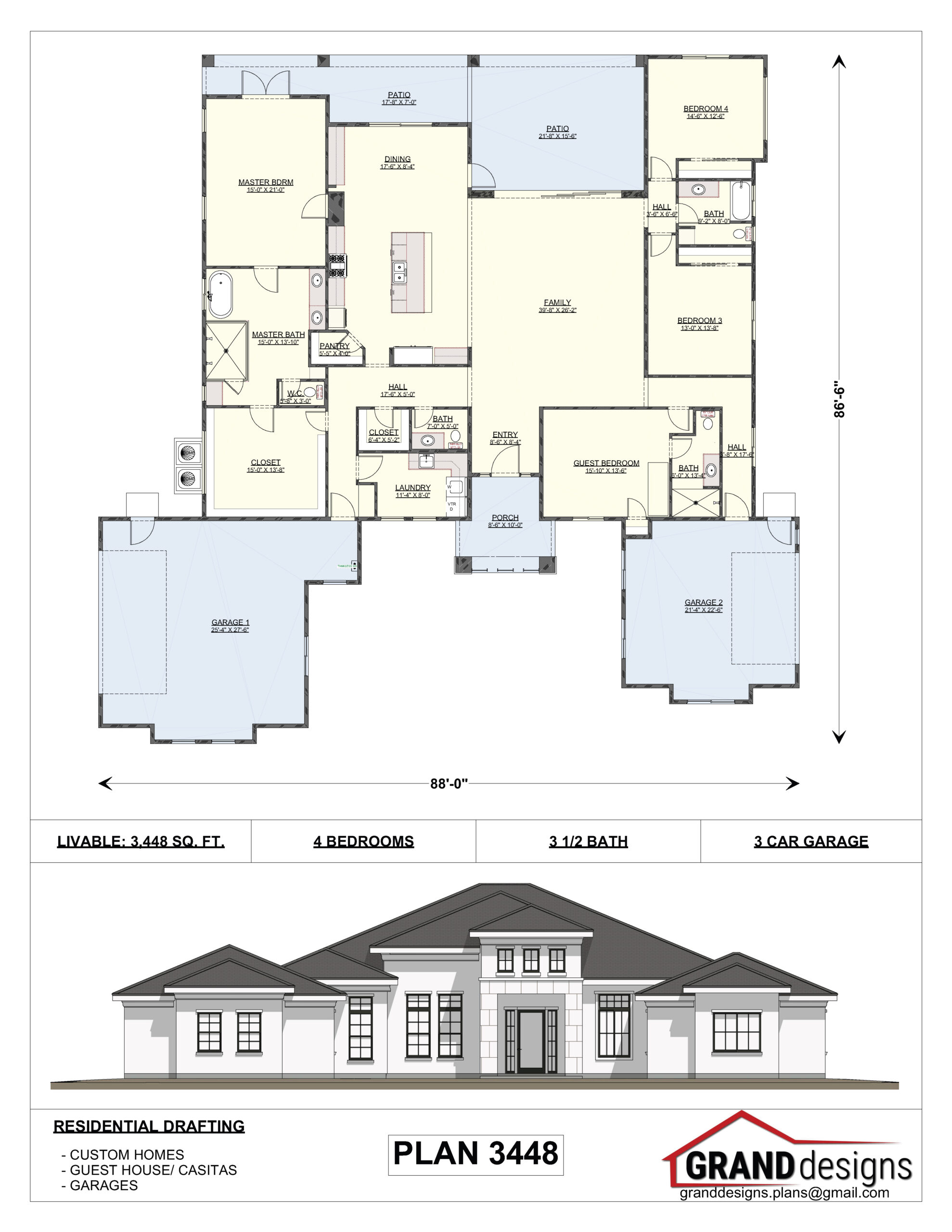 A floor plan of a house with two floors and a large yard.