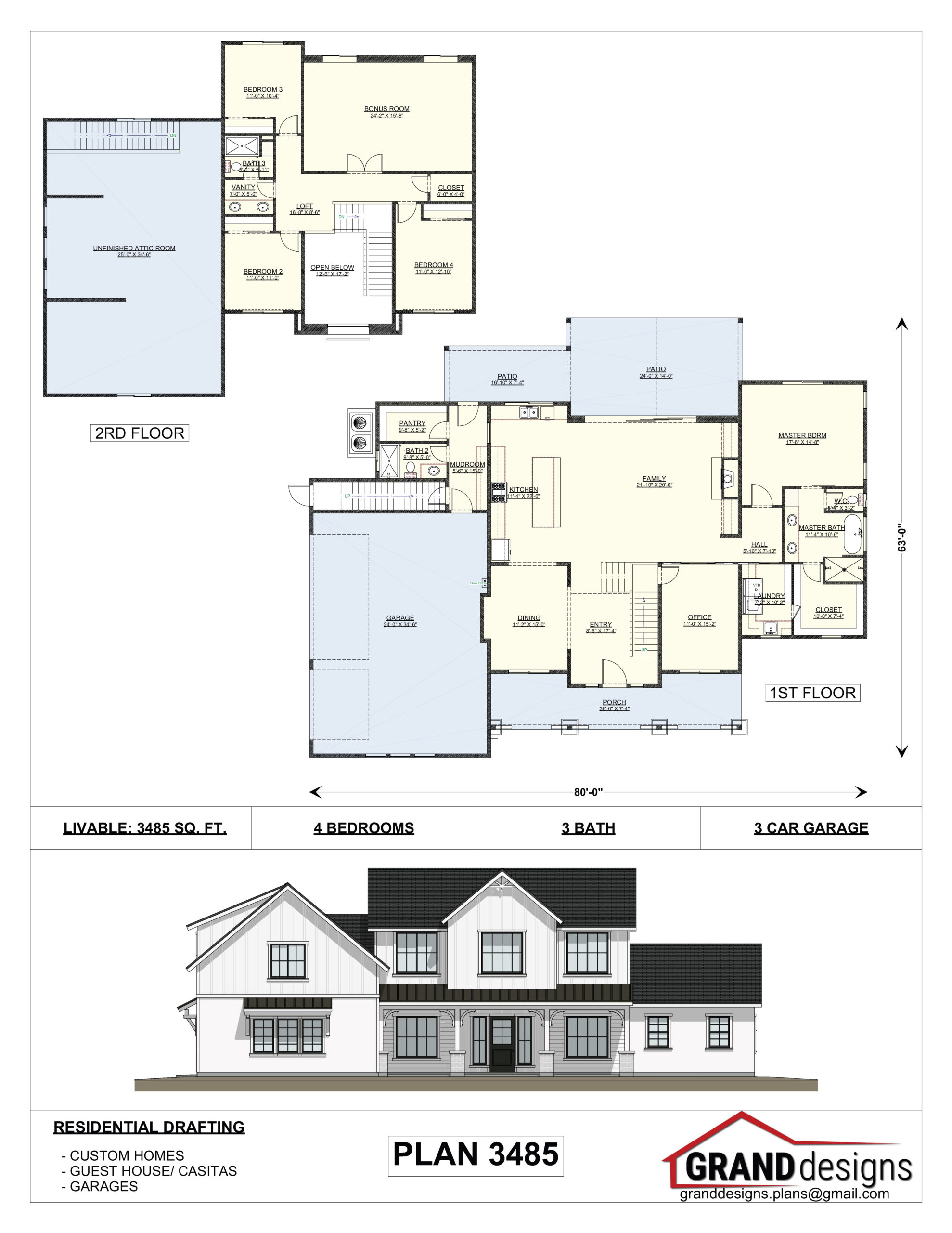 A floor plan of a house with two levels and three floors.