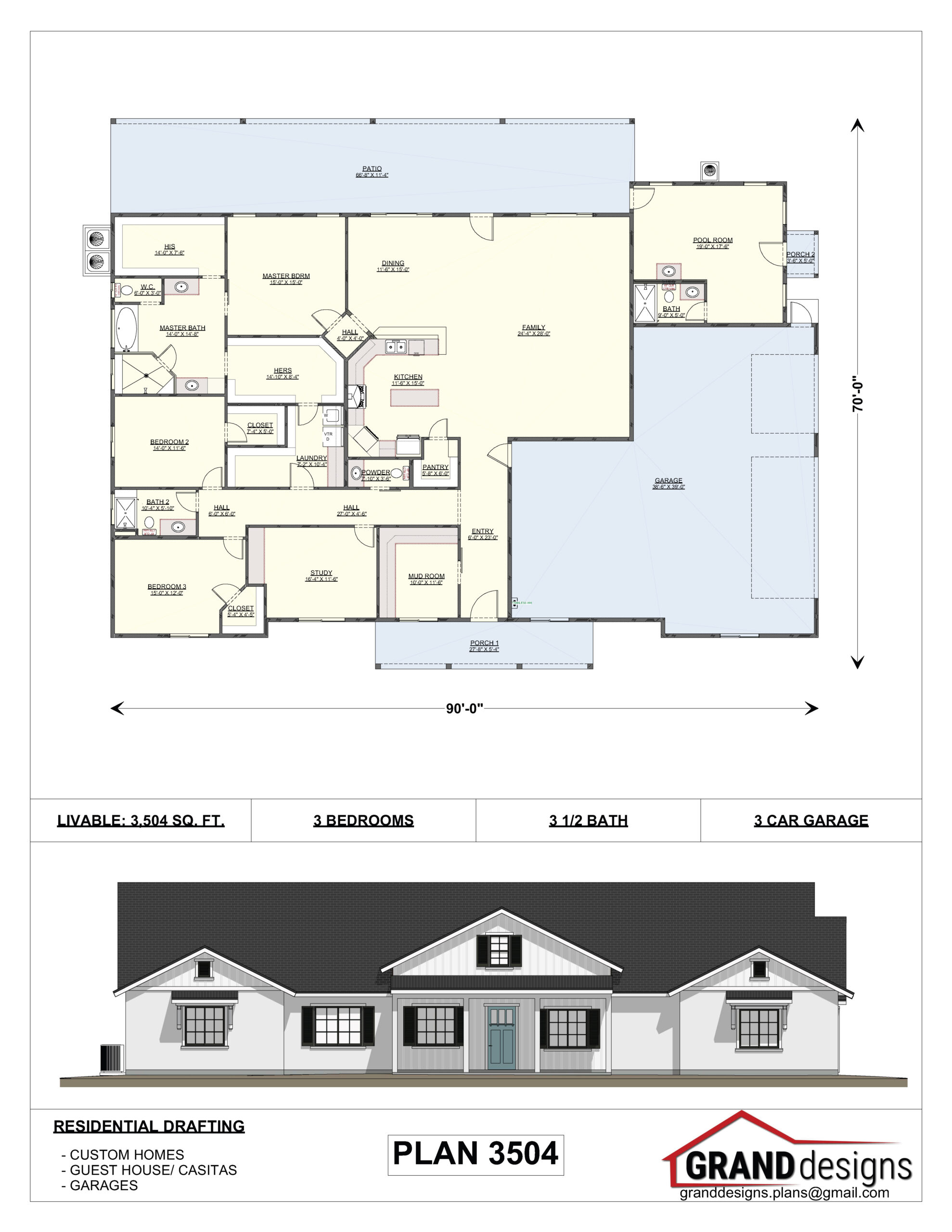 A floor plan and an image of the front of a house.