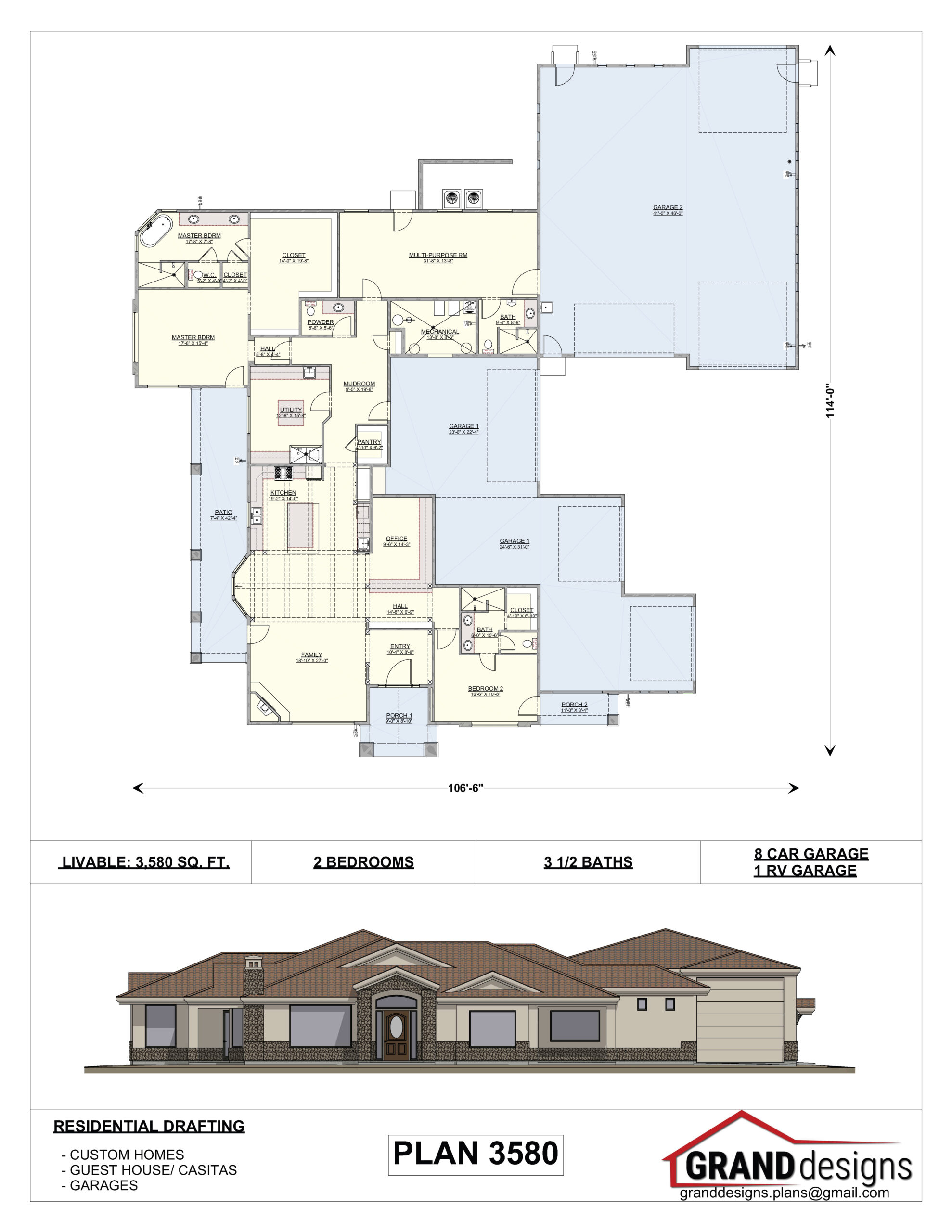 A floor plan and an image of the front of a house.