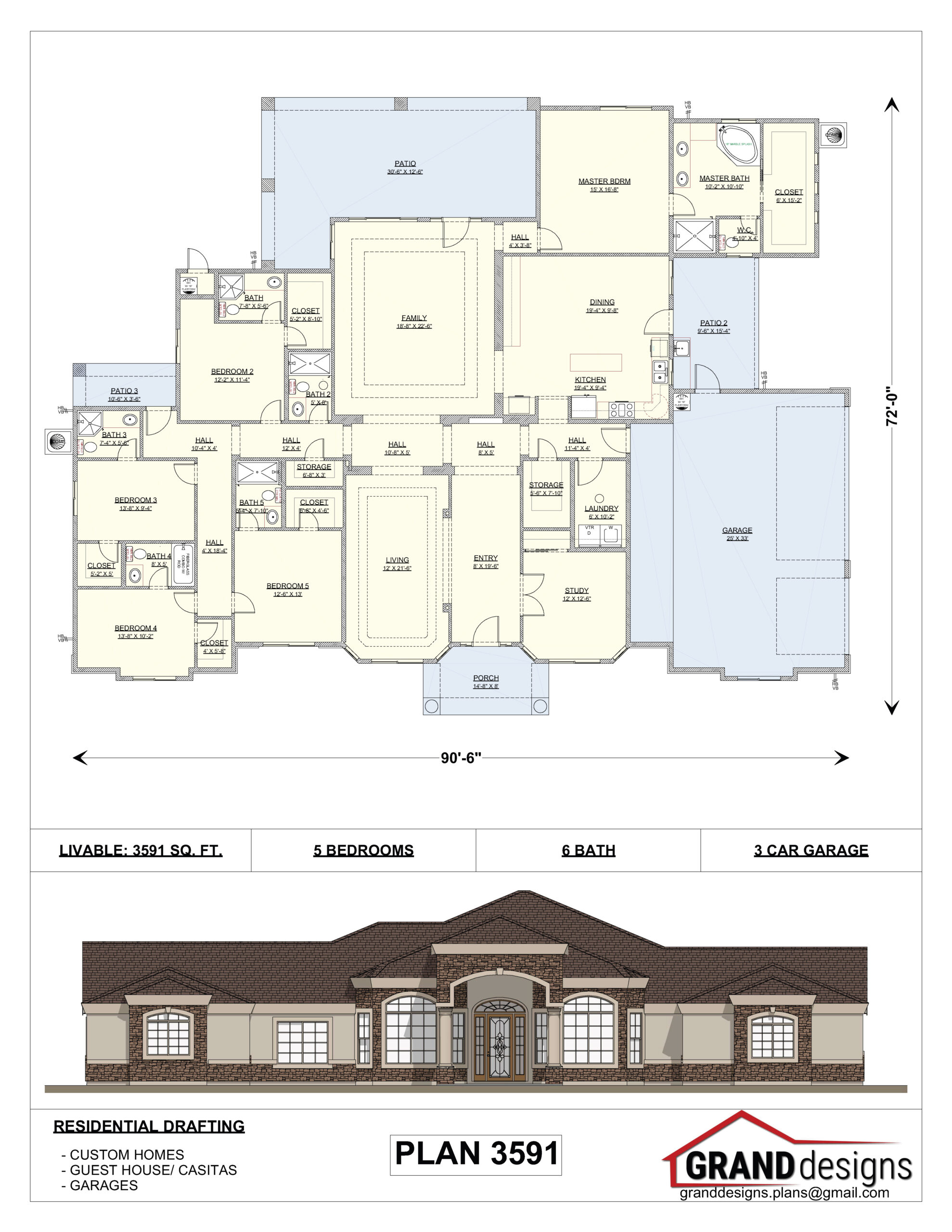 A floor plan and an image of the front of a house.