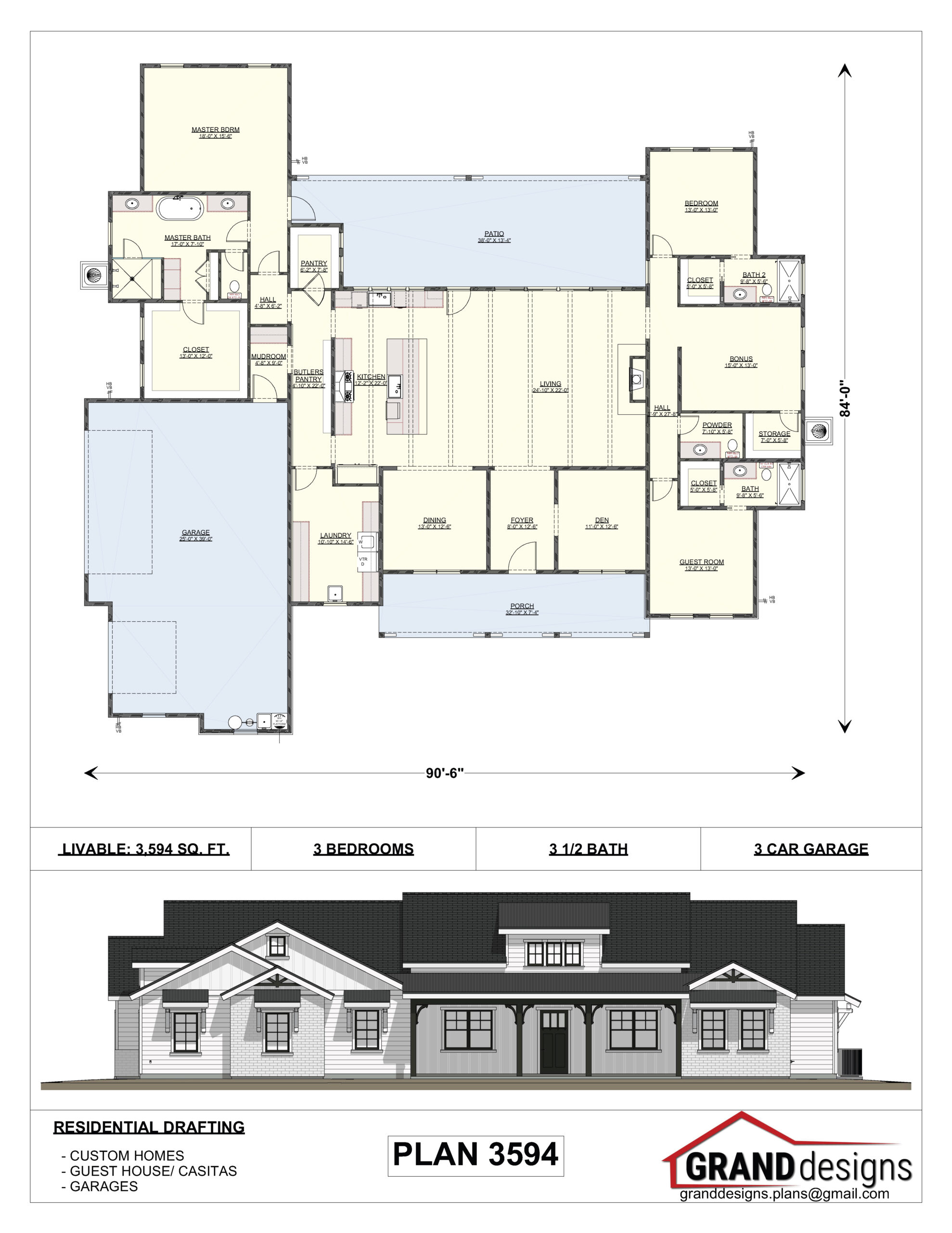 A floor plan of a house and an image of the front.