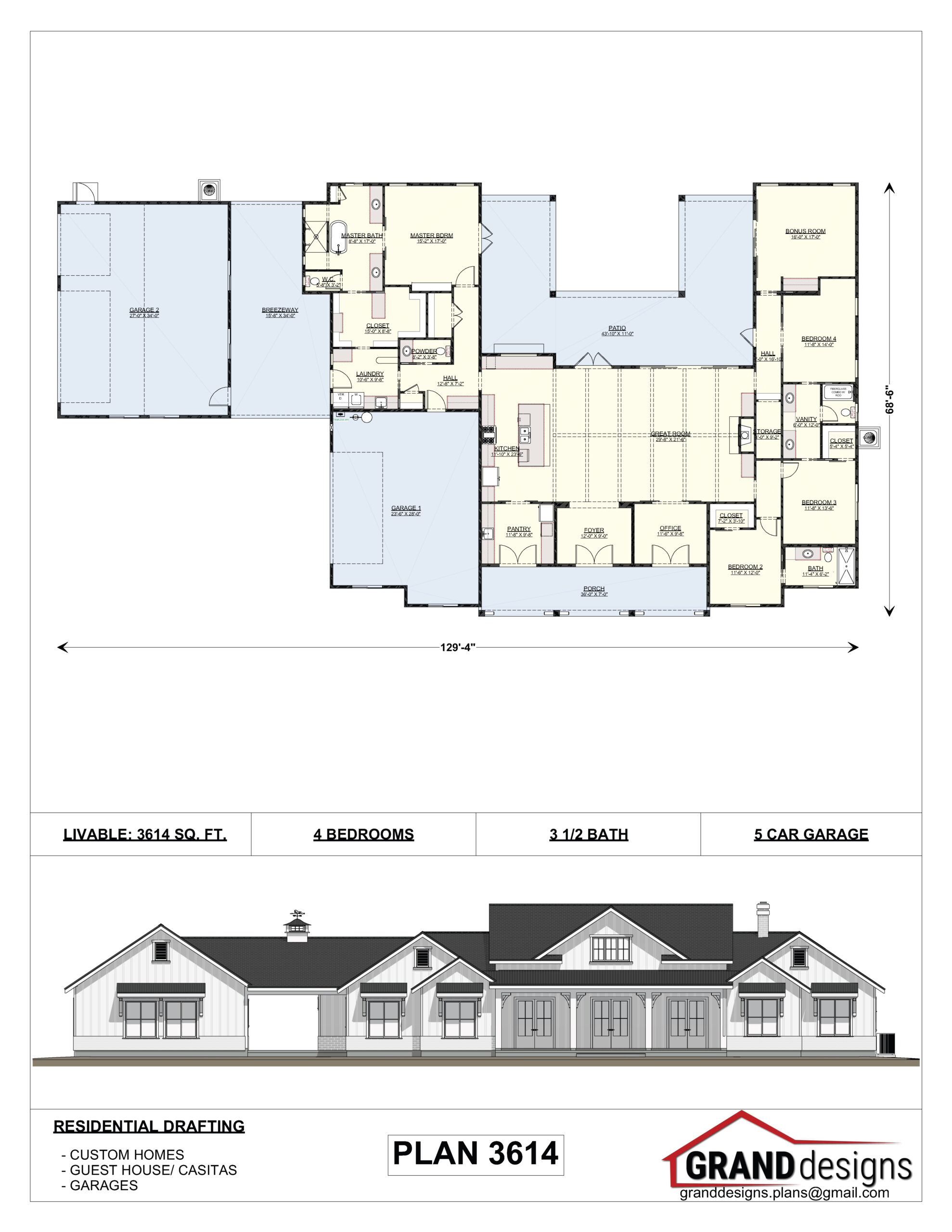 A floor plan and an image of the front of a house.