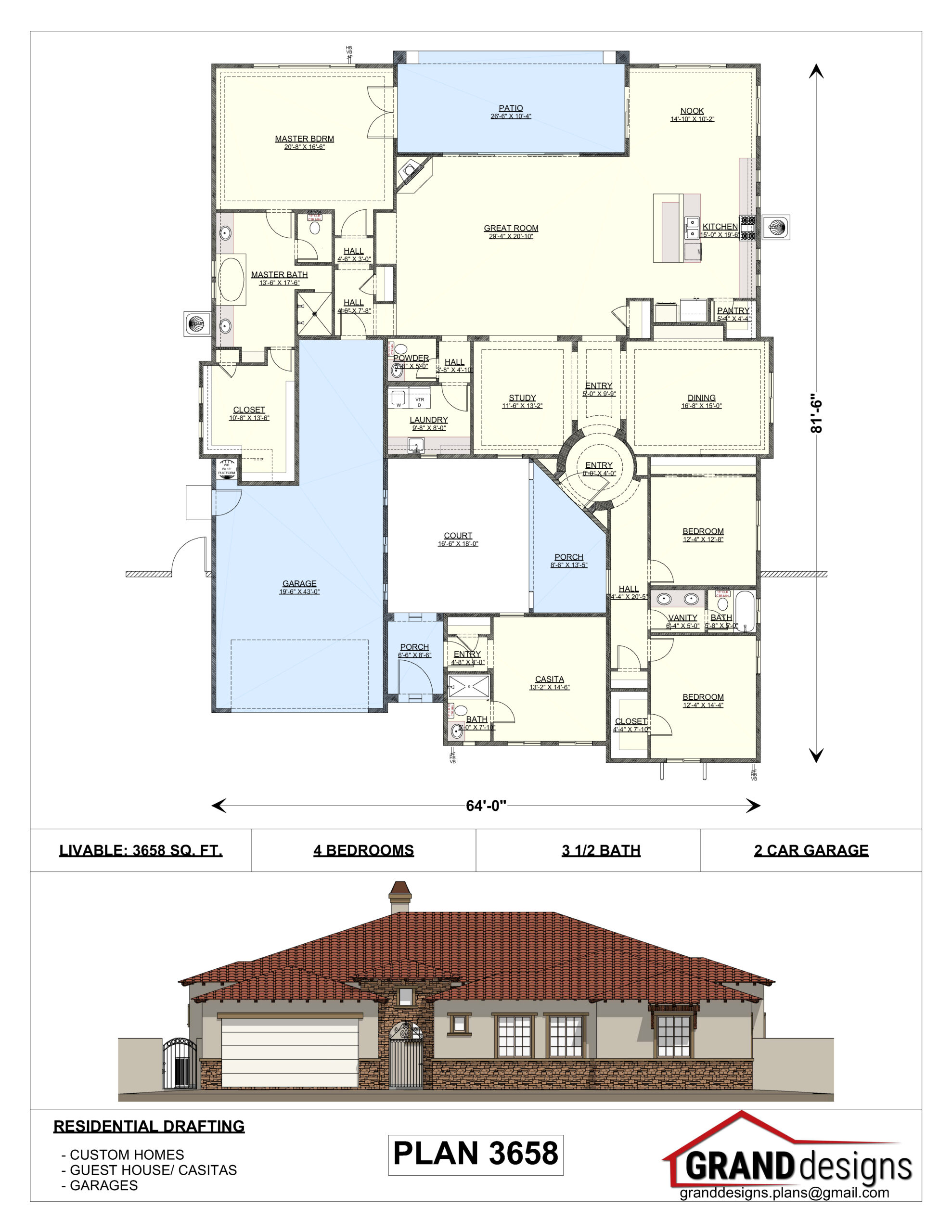 A floor plan of a house with a large garage.