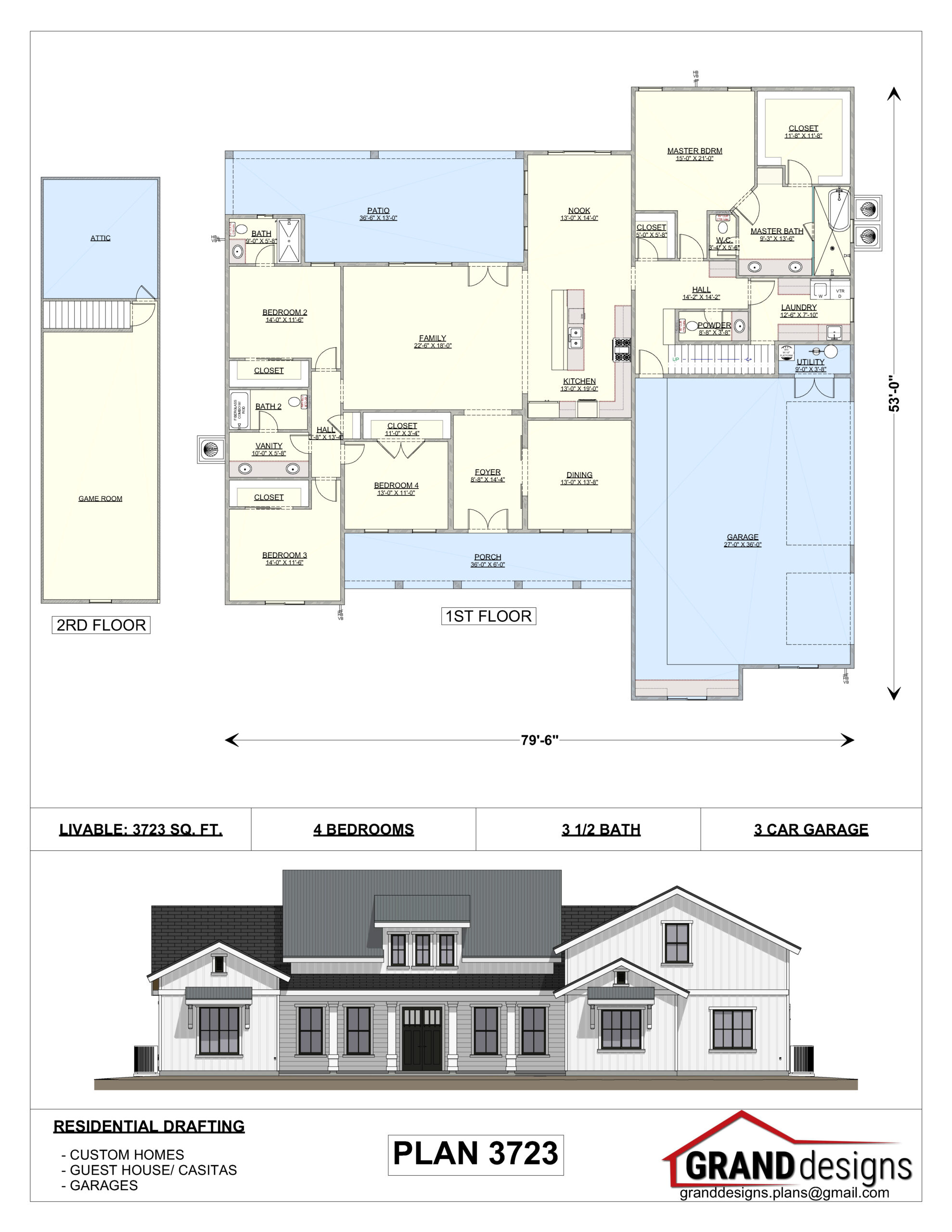 A floor plan and an image of the front of a house.