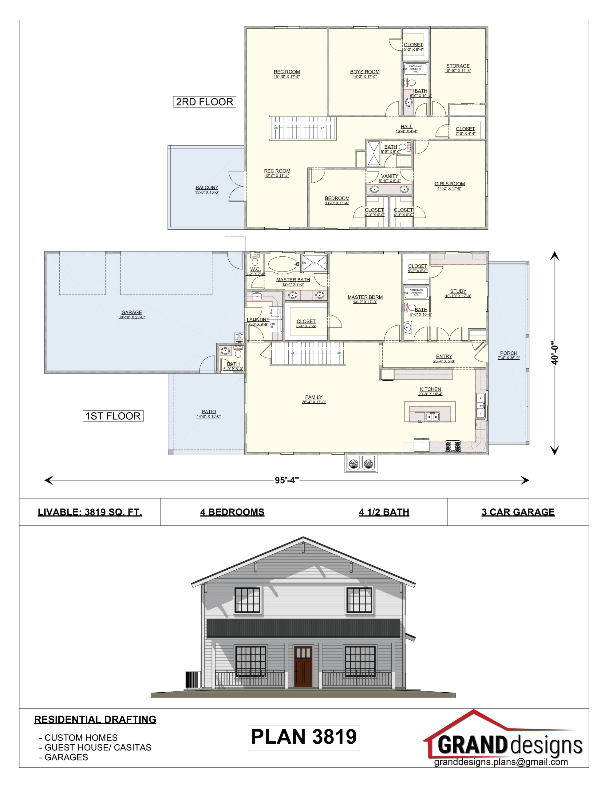 A floor plan of a house with two levels and three rooms.