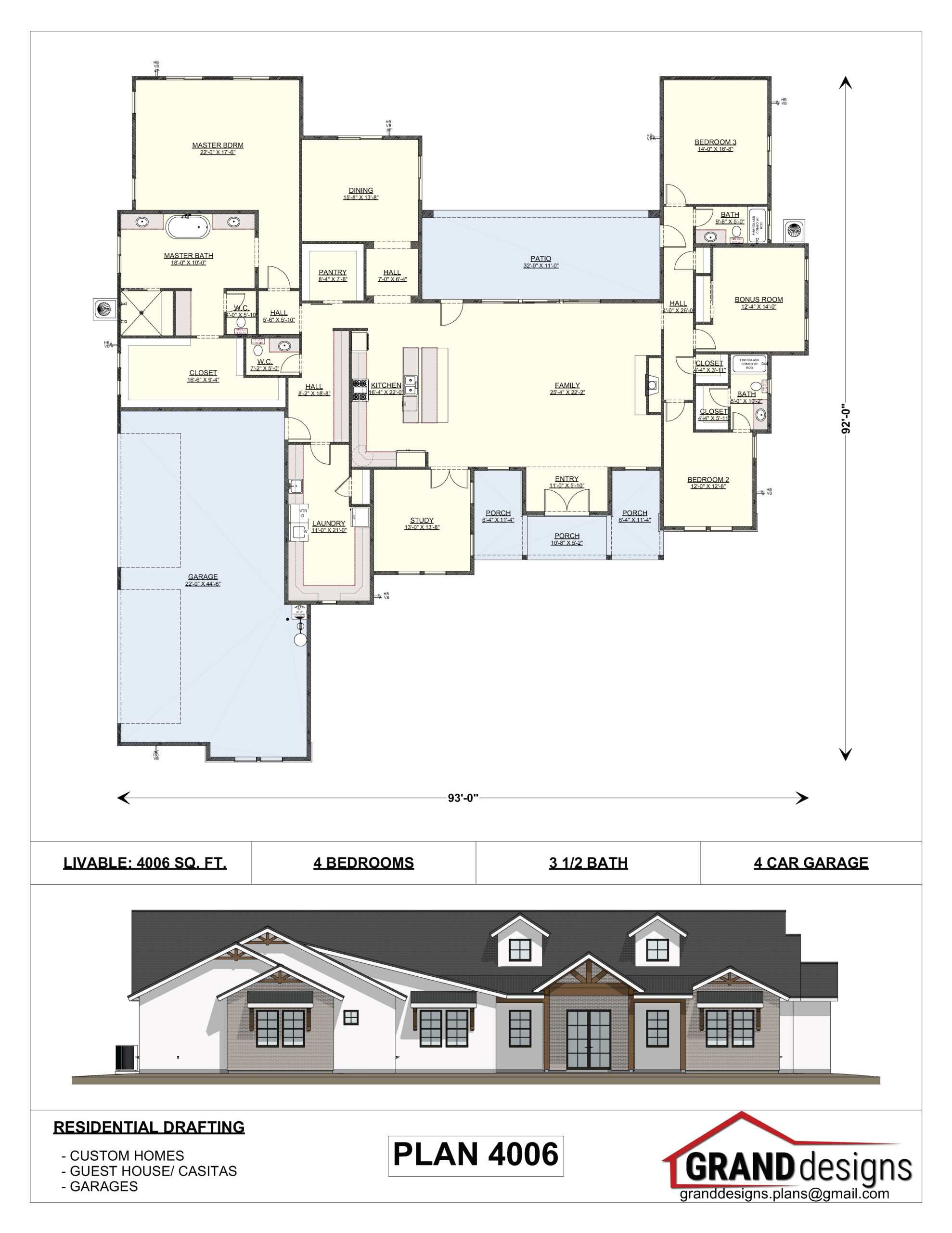 A floor plan and an image of the front of a house.