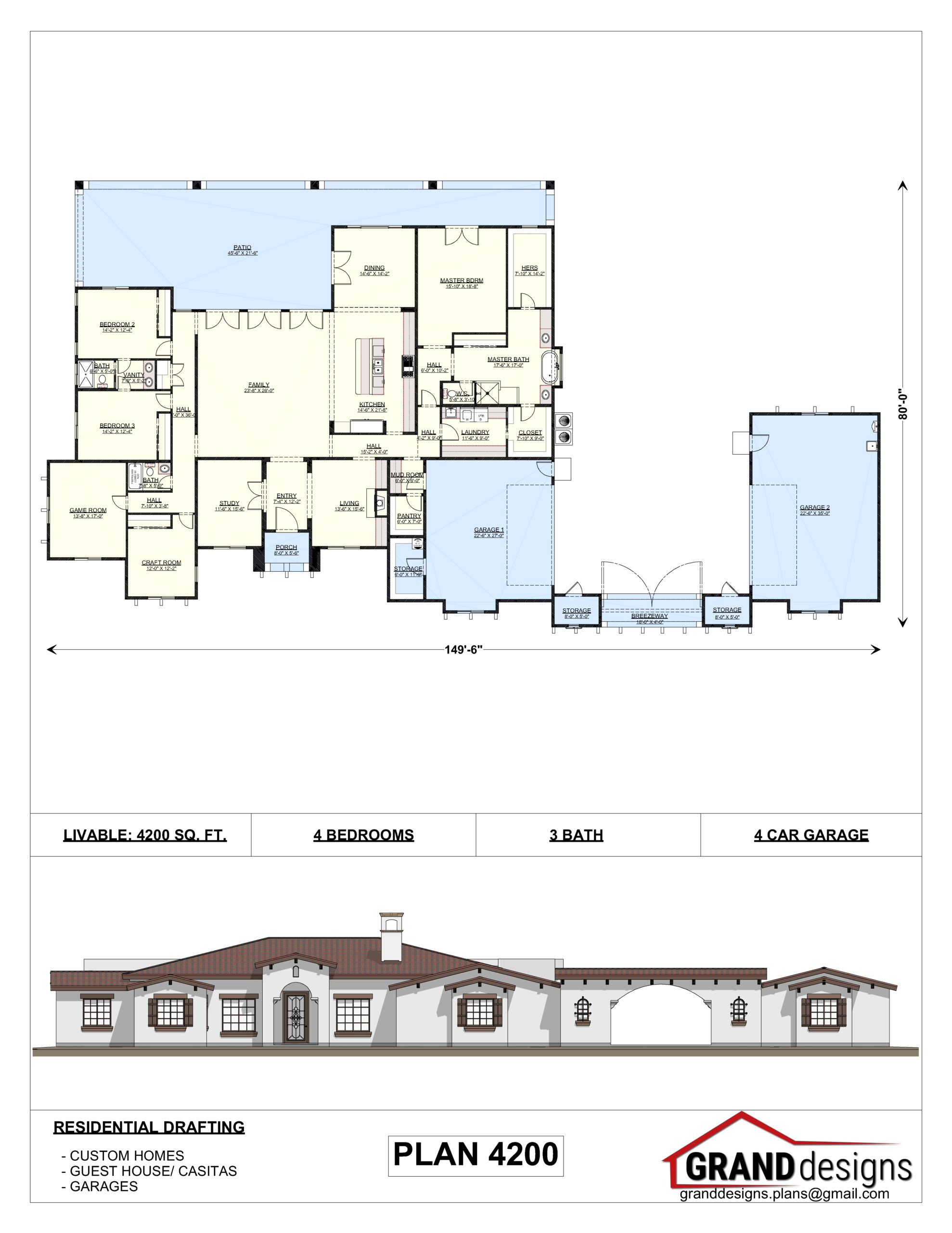 A floor plan and an image of the front of a house.