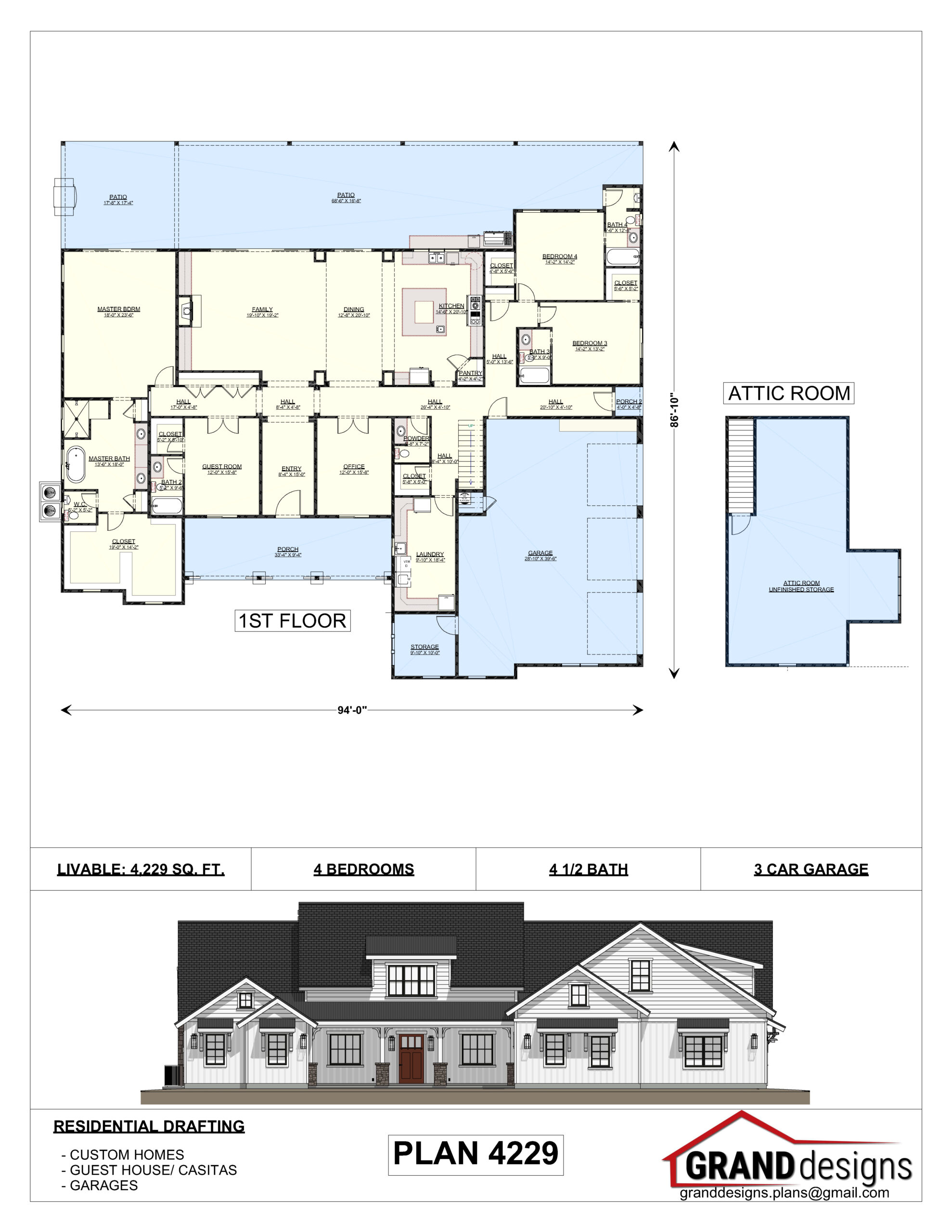 A floor plan of a house with two different elevations.