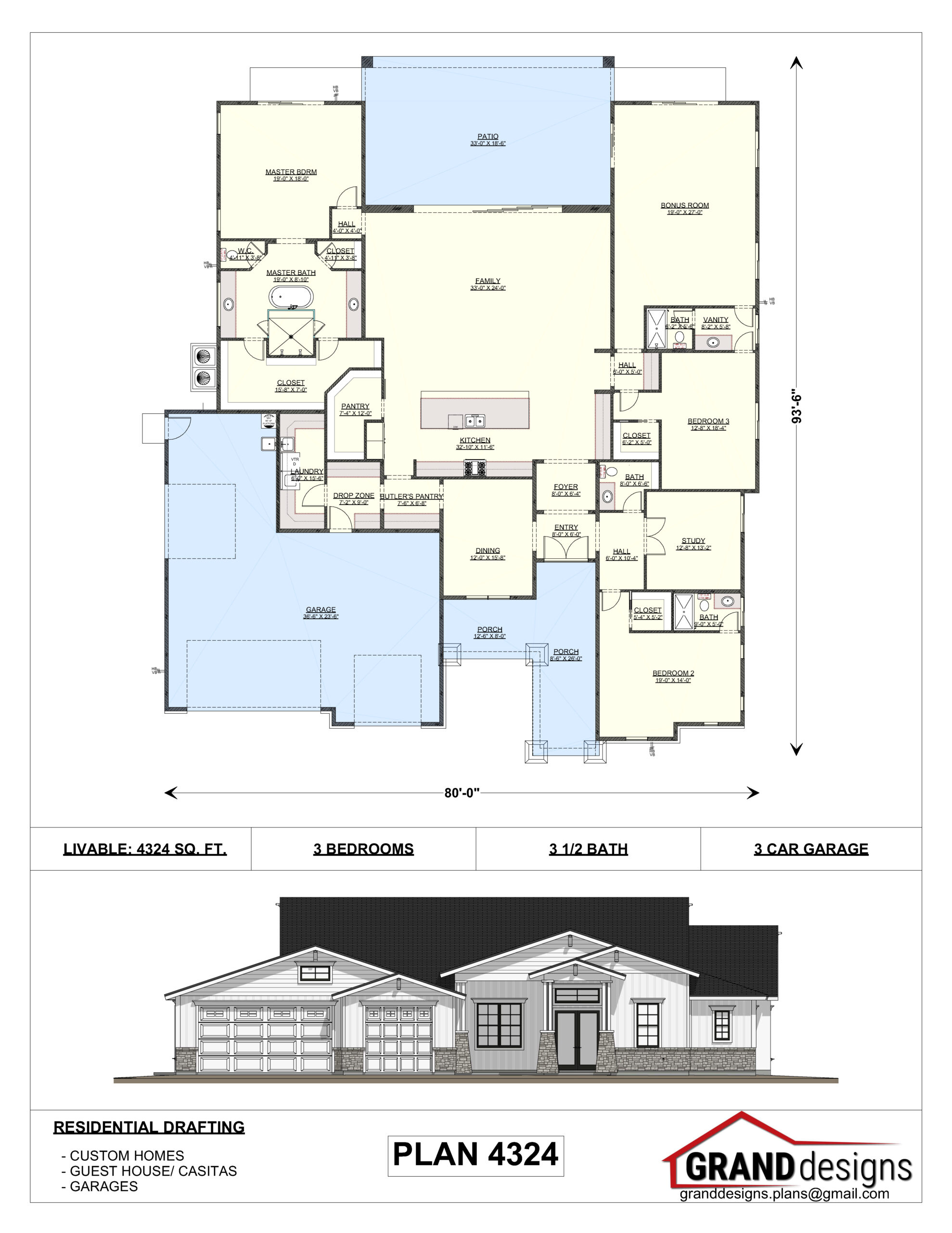 A floor plan of a house and an image of the front.