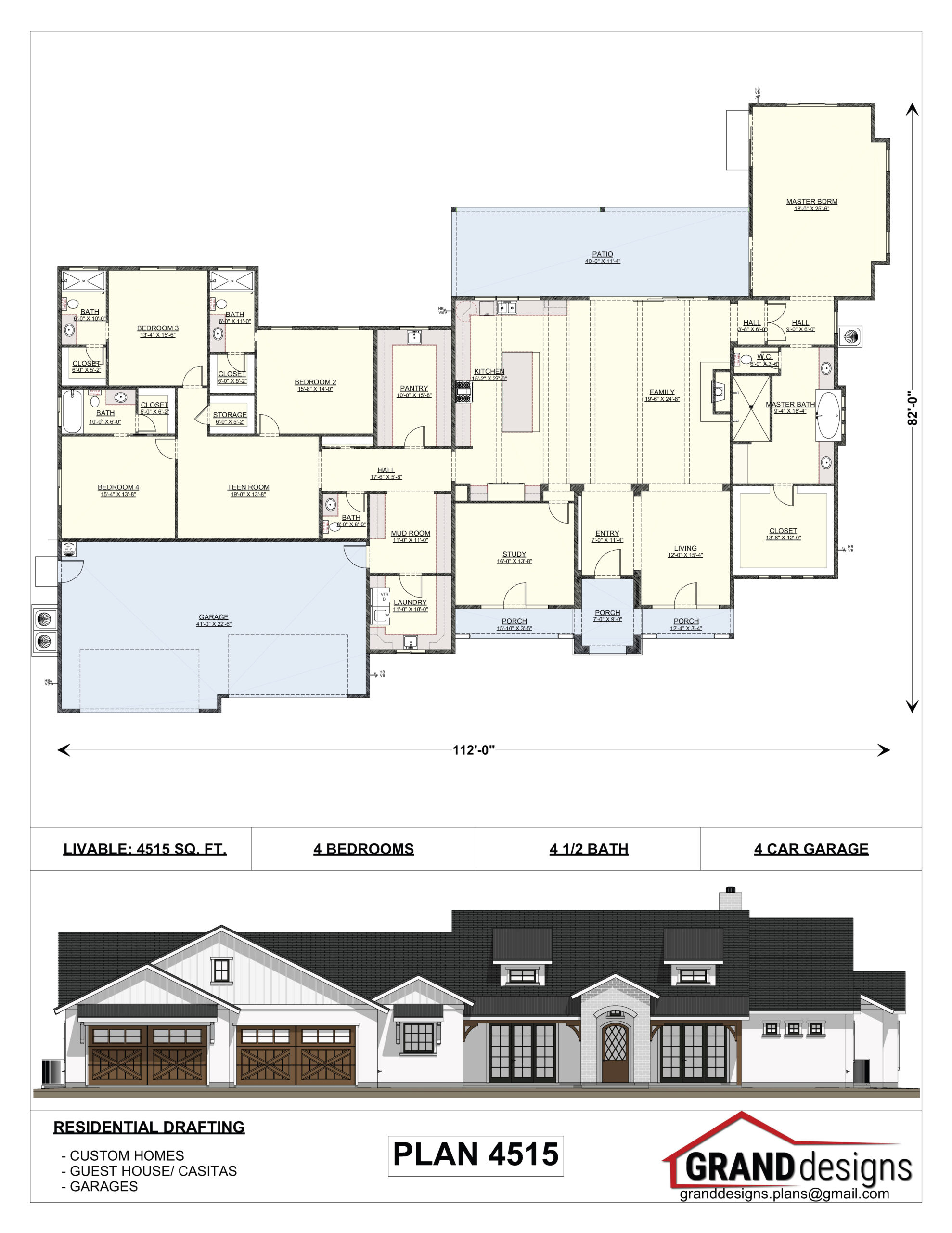 A floor plan and an image of the front of a house.