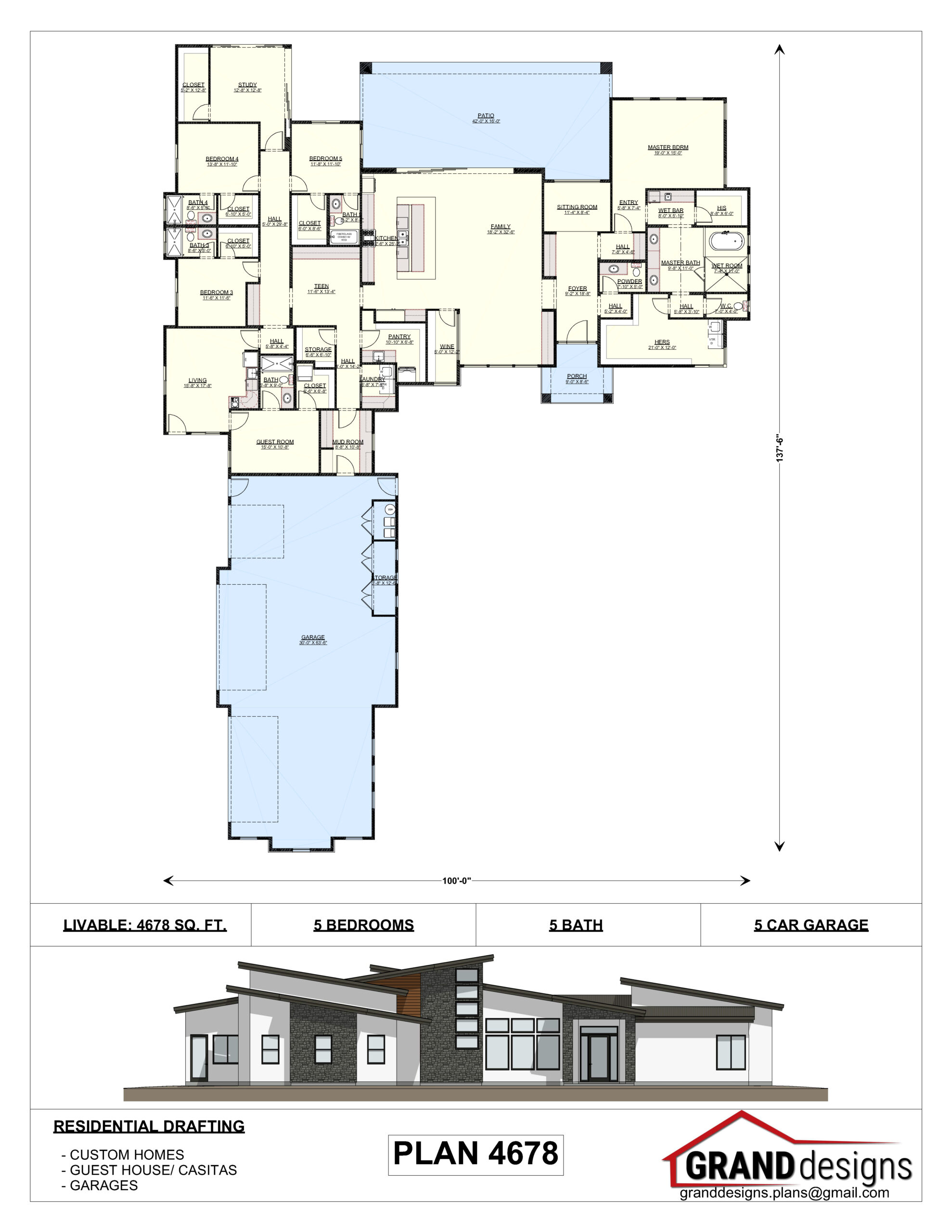 A floor plan and an image of the front of a house.