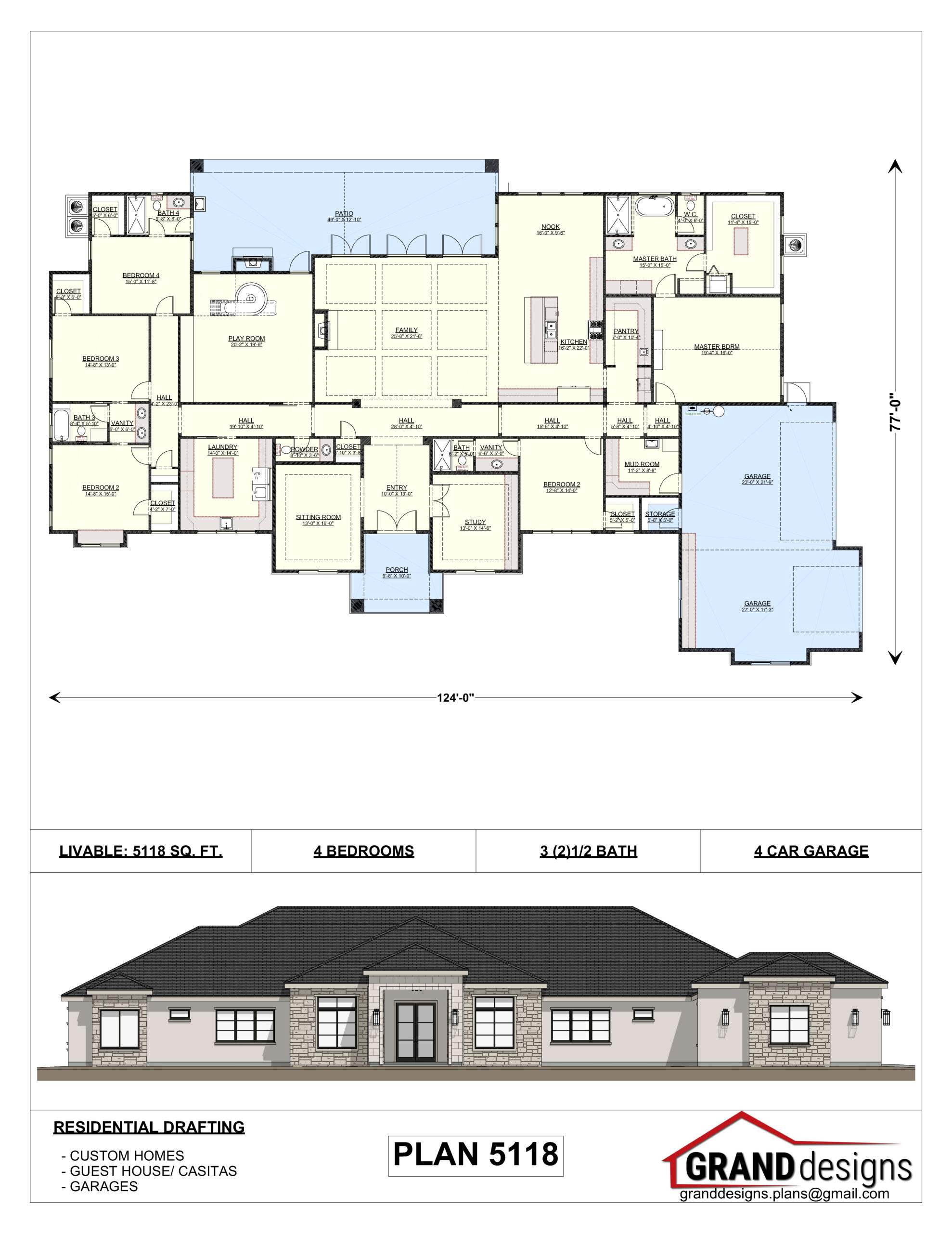 A floor plan and an image of the front of a house.