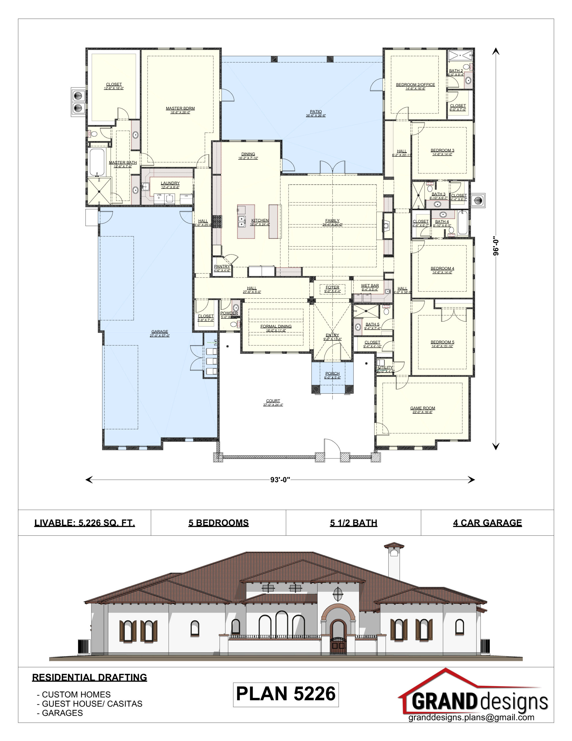 A floor plan and an image of the front of a house.