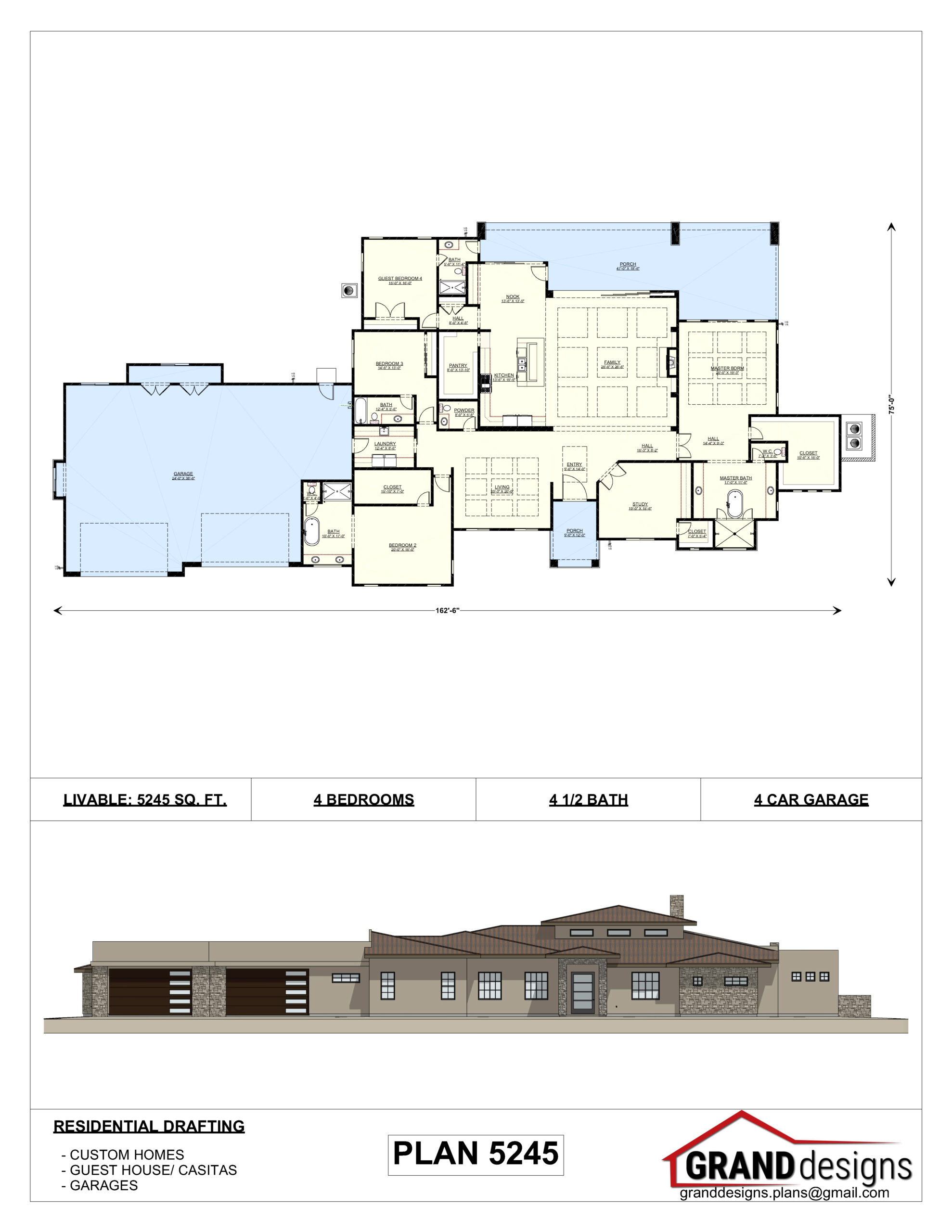 A floor plan and an image of the front of a house.