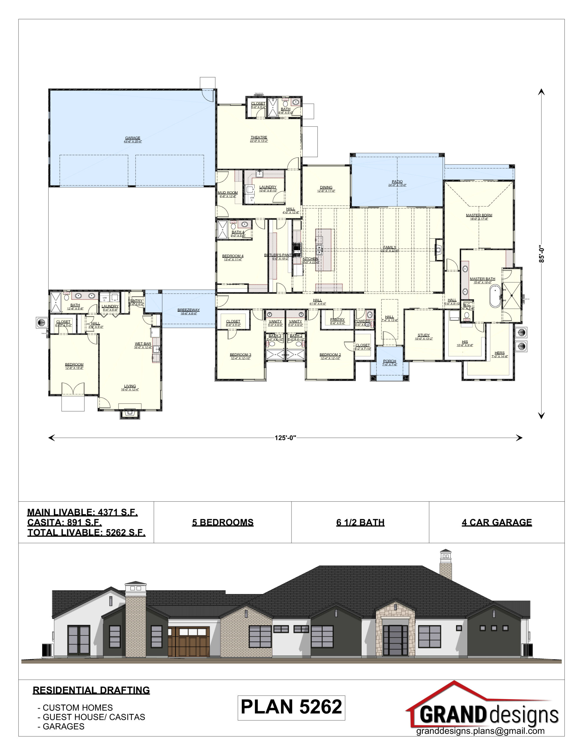 A floor plan and an image of the front of a house.