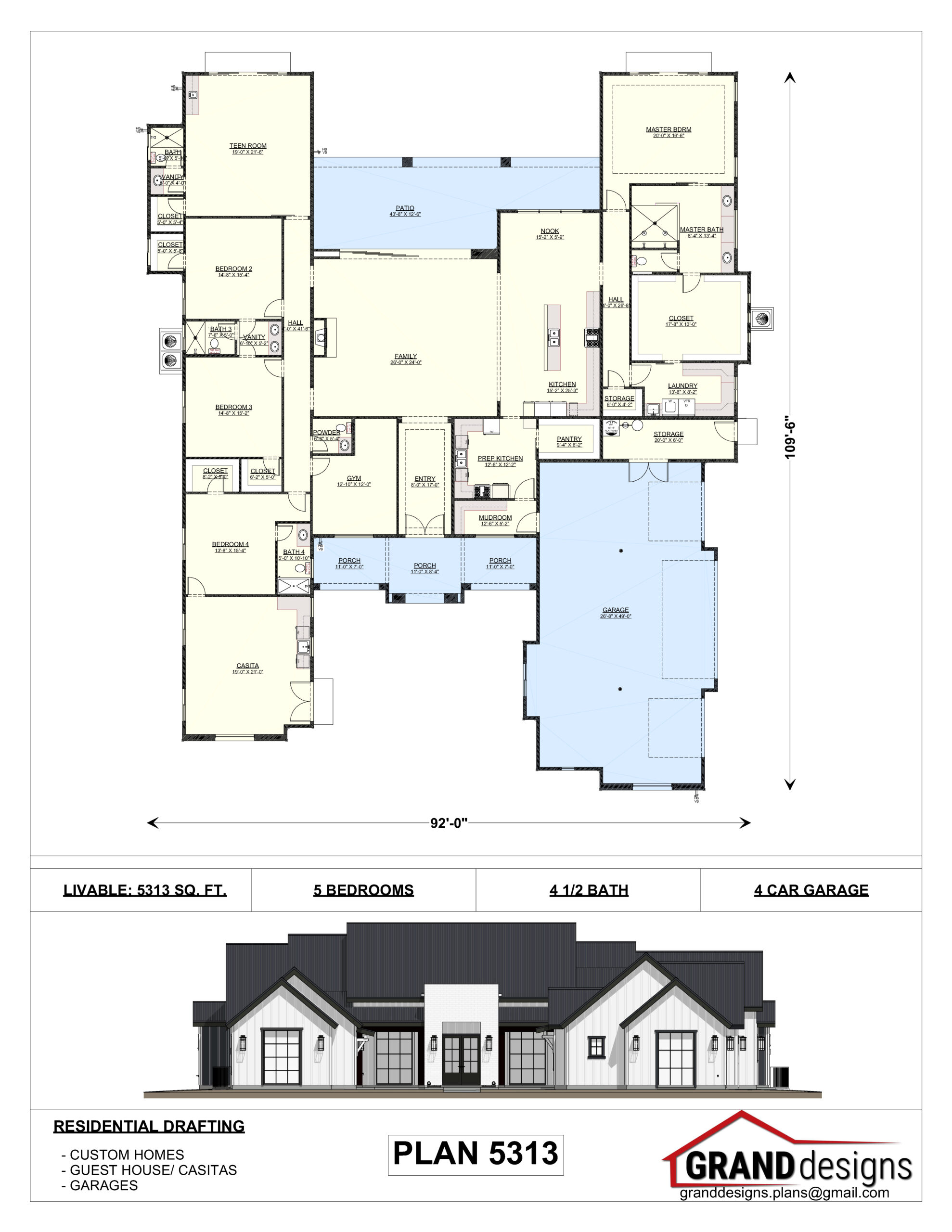 A floor plan of a house with two different sections.