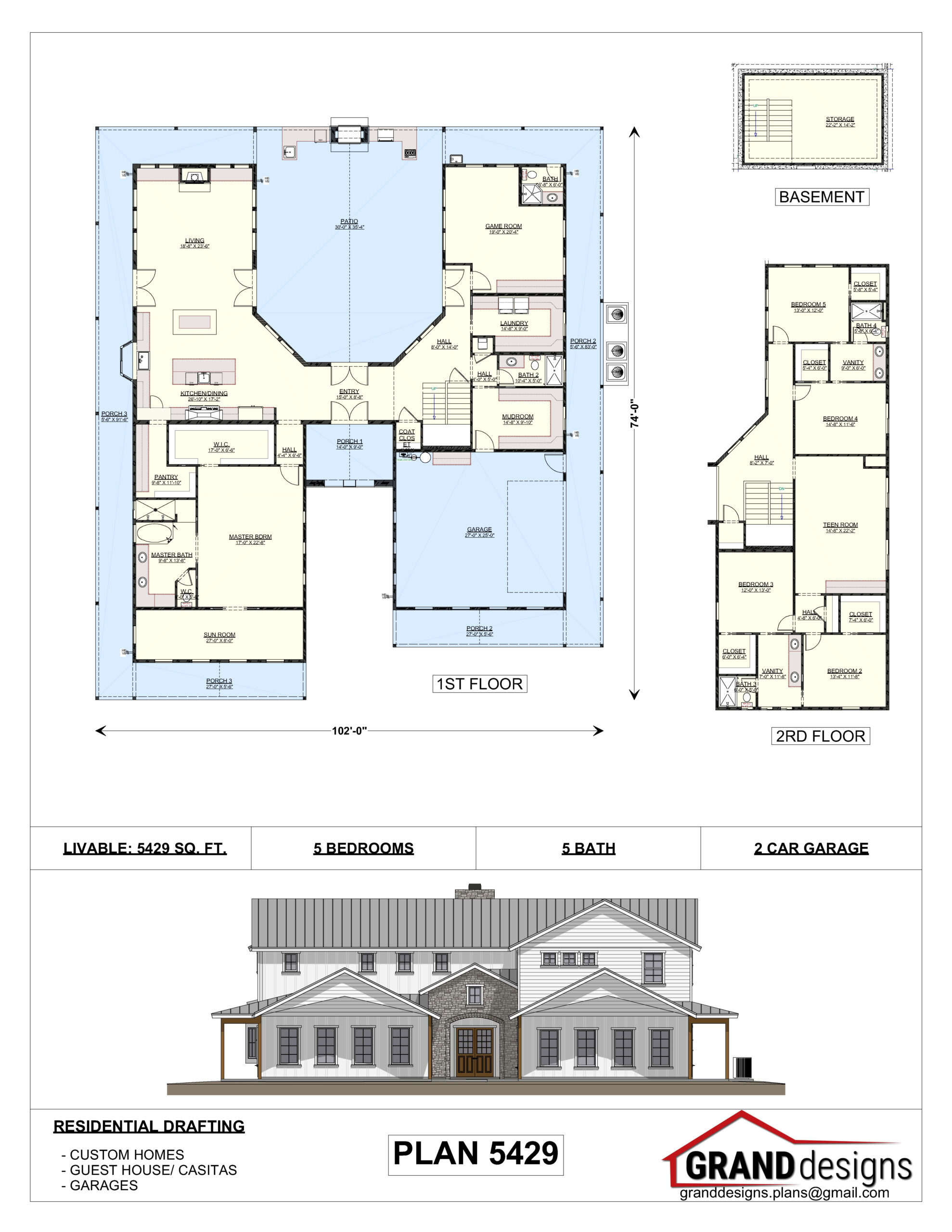 A floor plan of a house with two floors and three rooms.