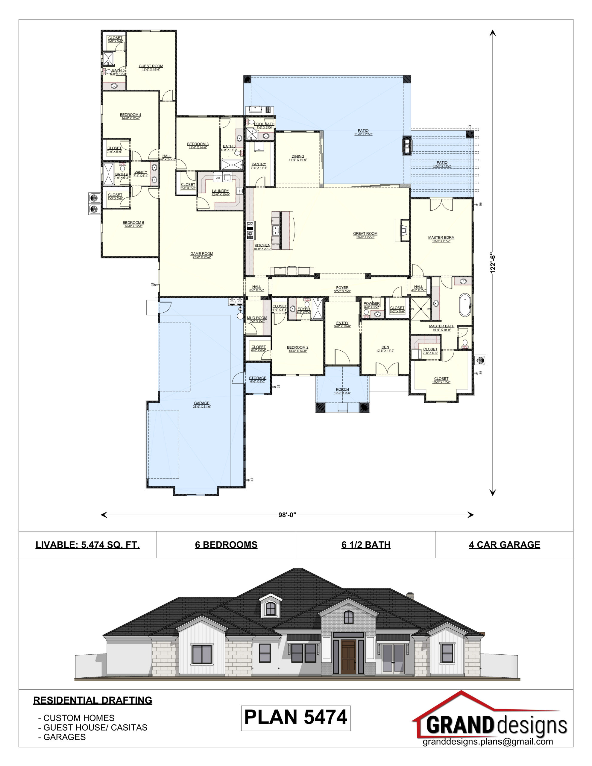 A floor plan of a house with two floors and a large garage.