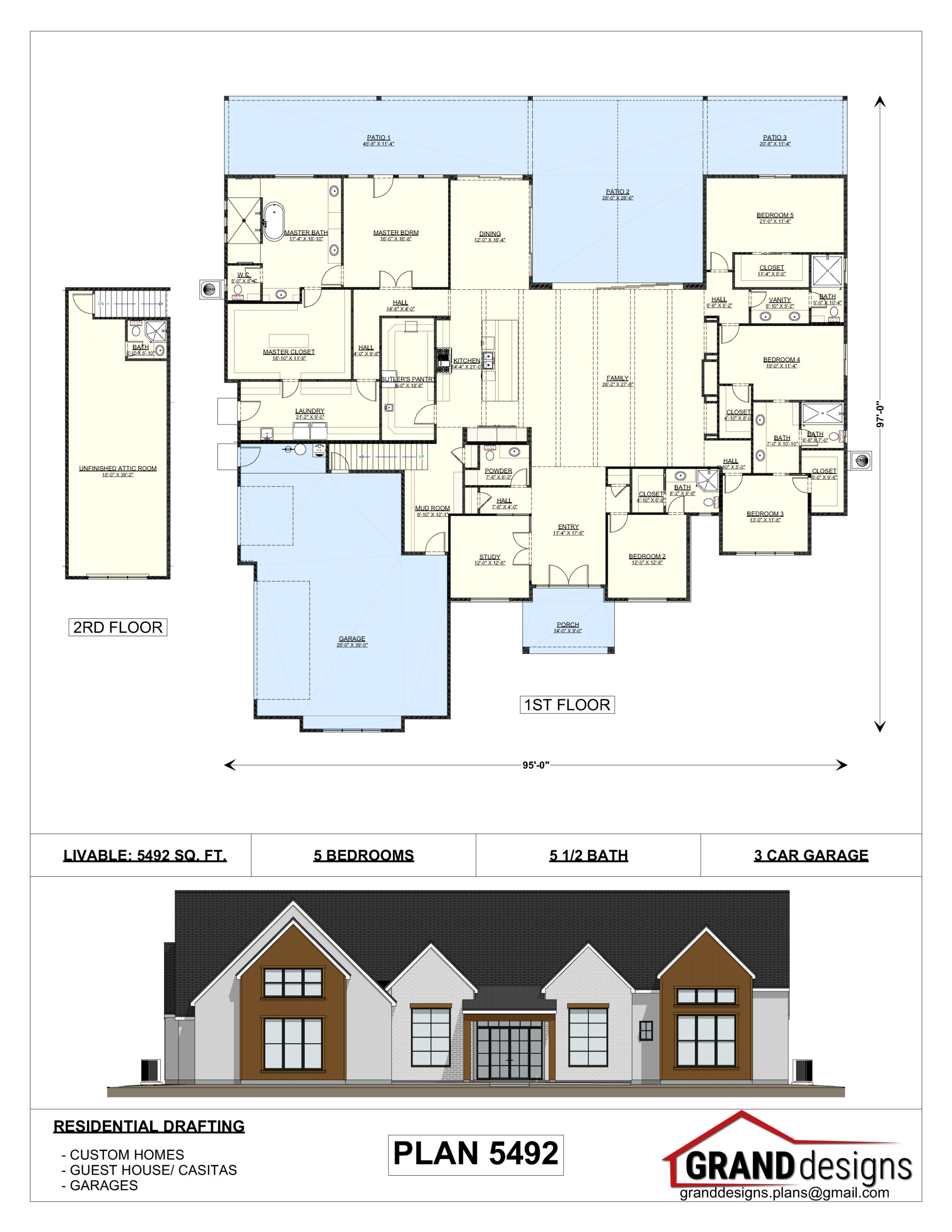 A floor plan and an image of the front of a house.